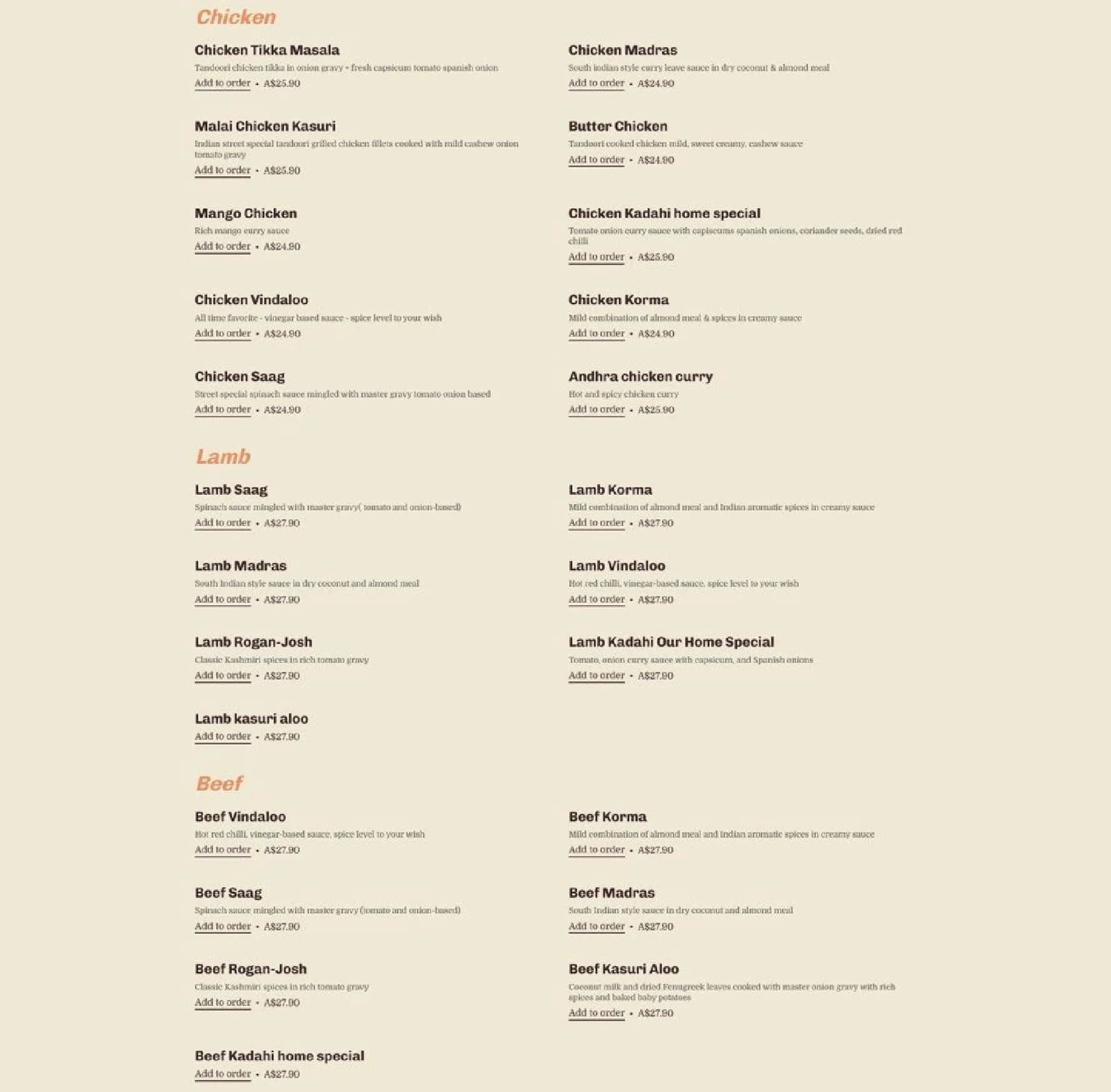 The Indian Street Restaurant menu, page 3