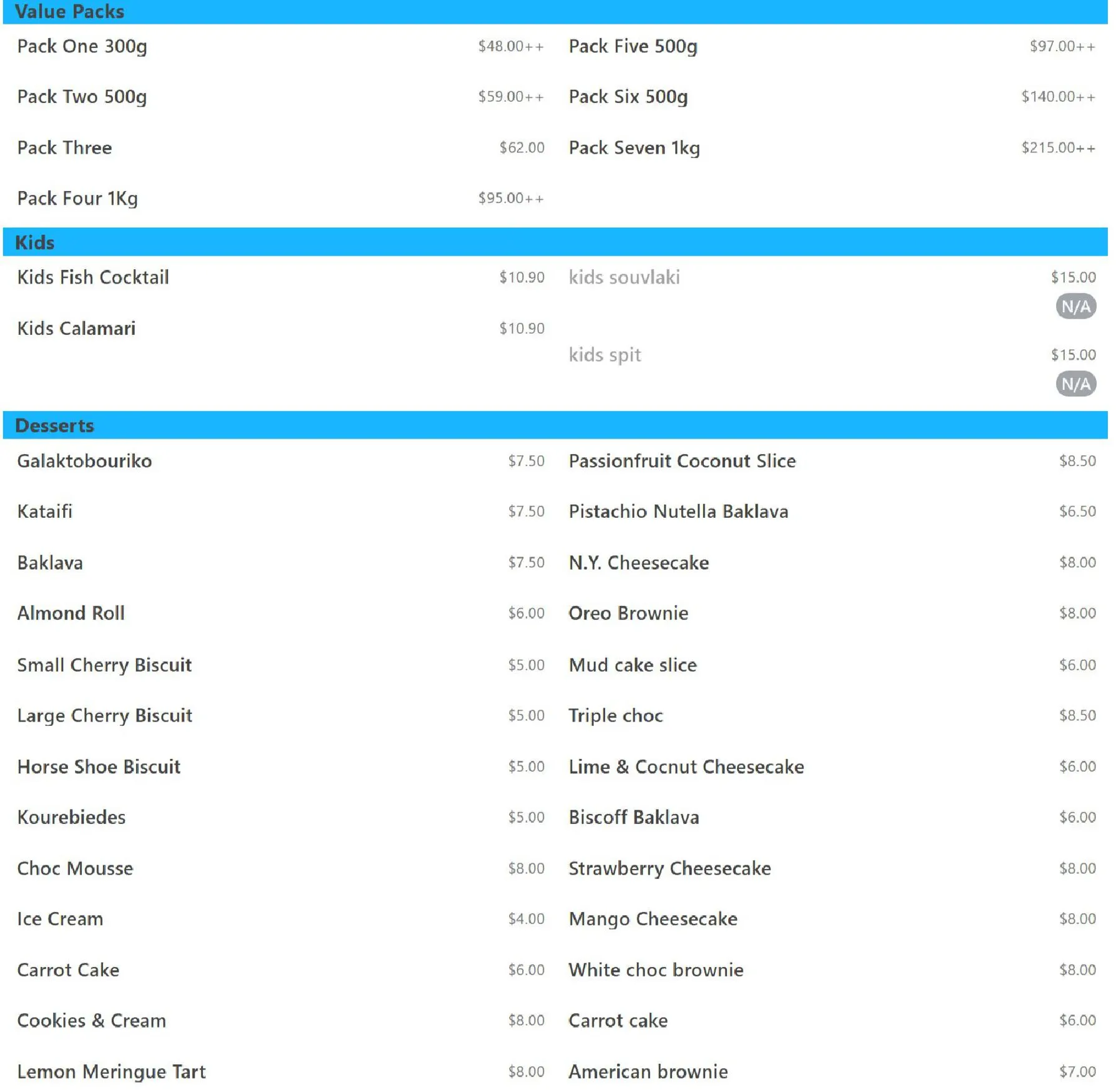 Parea Greek Tavern menu, page 3