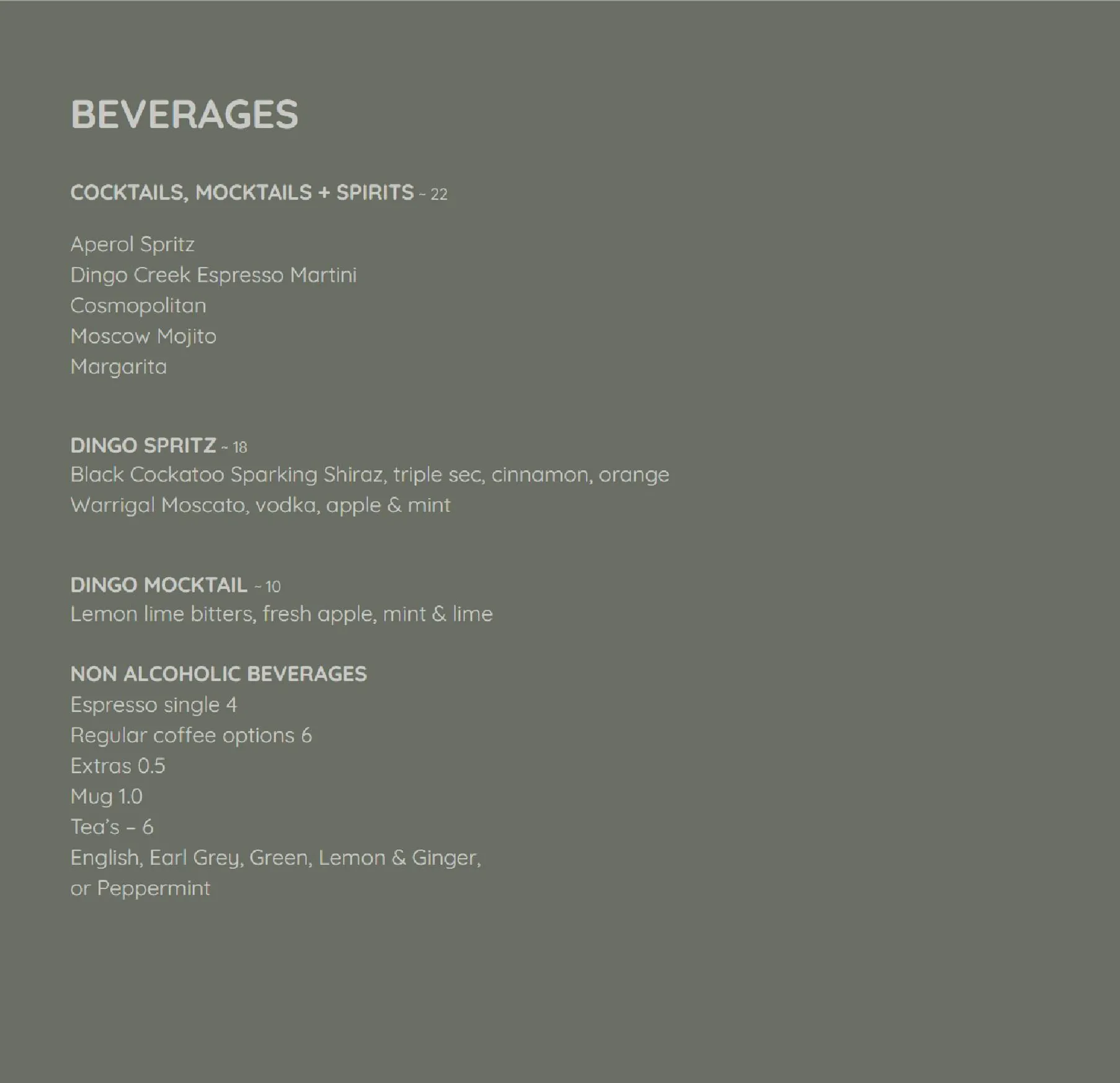 Dingo Creek Vineyard menu, page 2