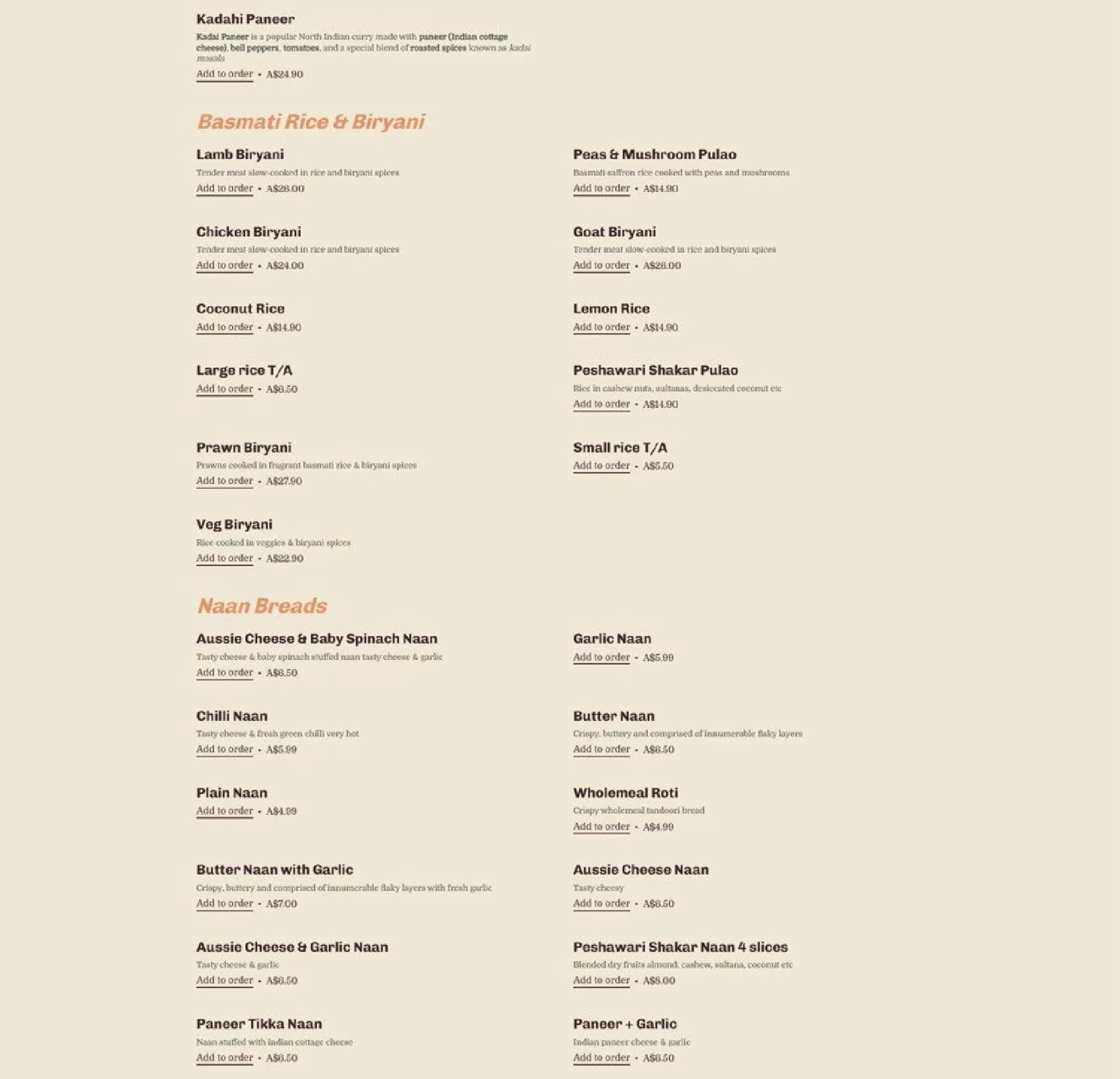 The Indian Street Restaurant menu, page 5