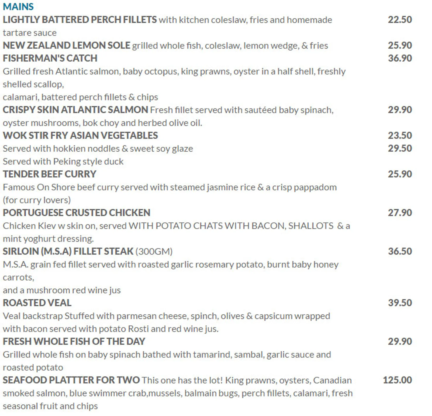 On Shore menu, page 3