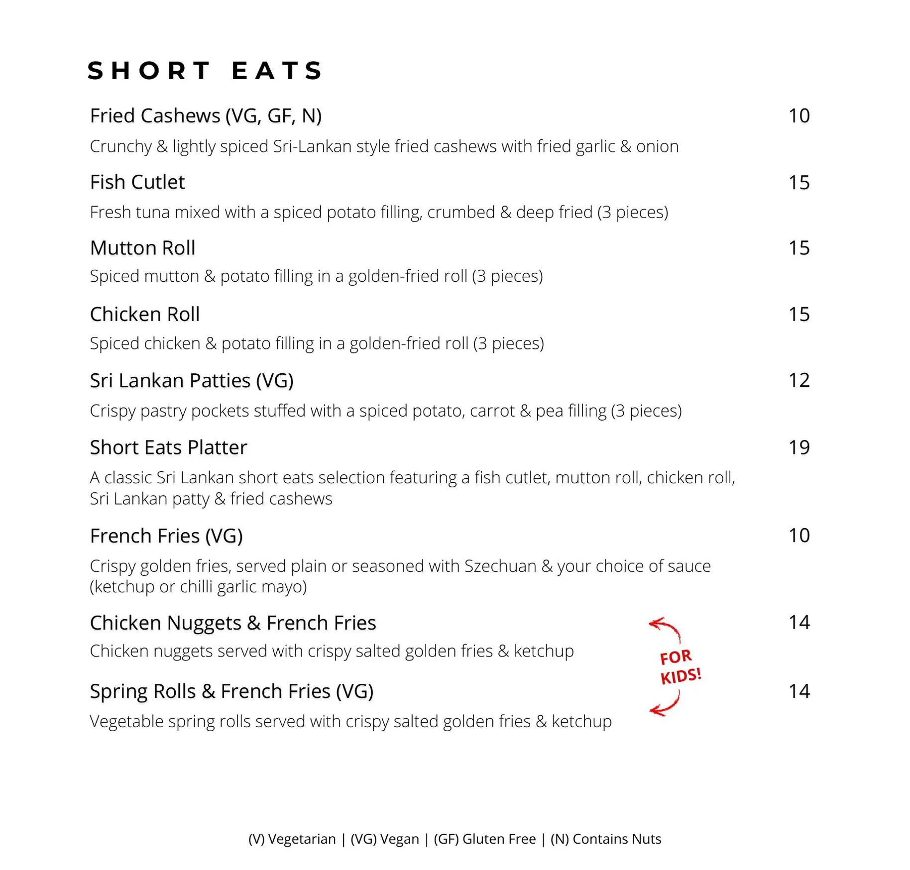Cuvai menu, page 1