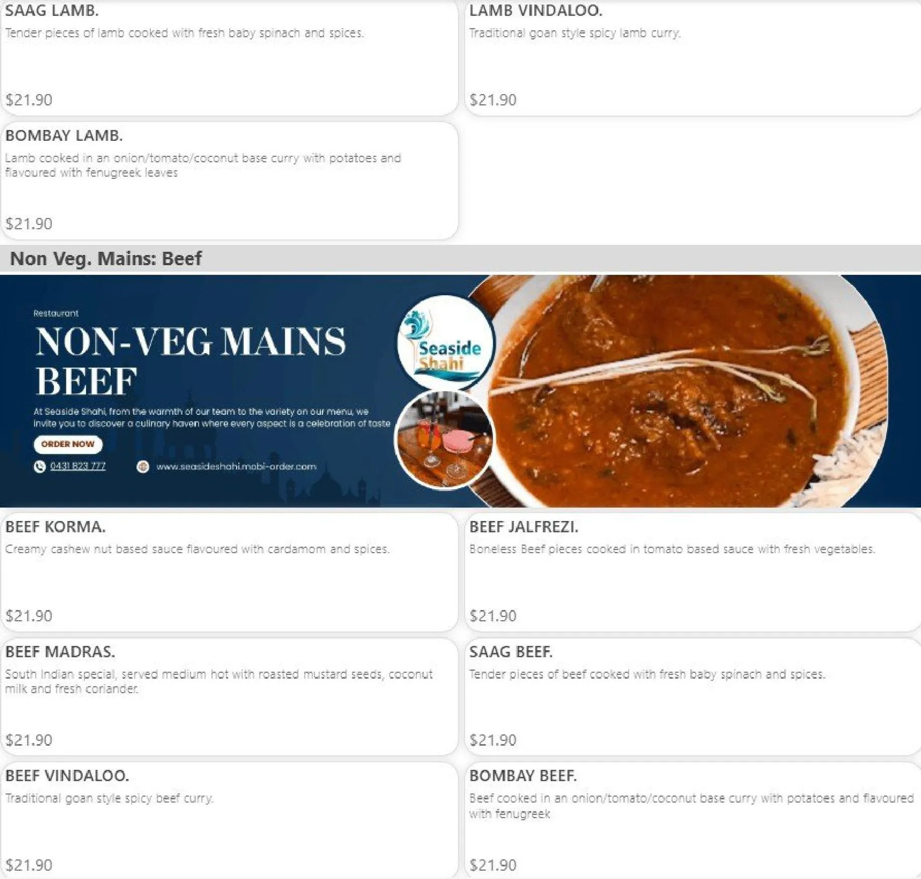 Seaside Shahi Indian Restaurant menu, page 6