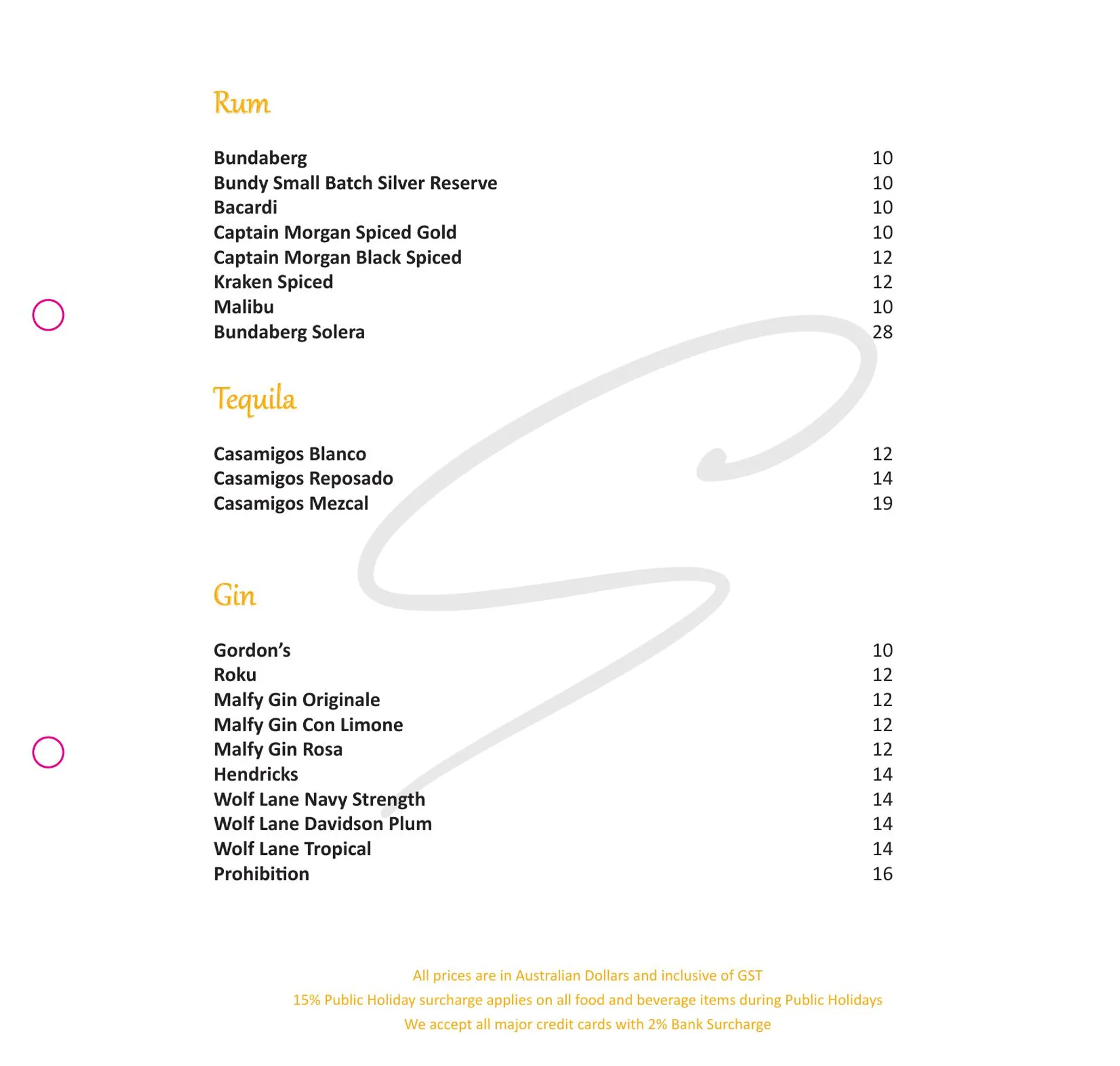 Signature Restaurant menu, page 10