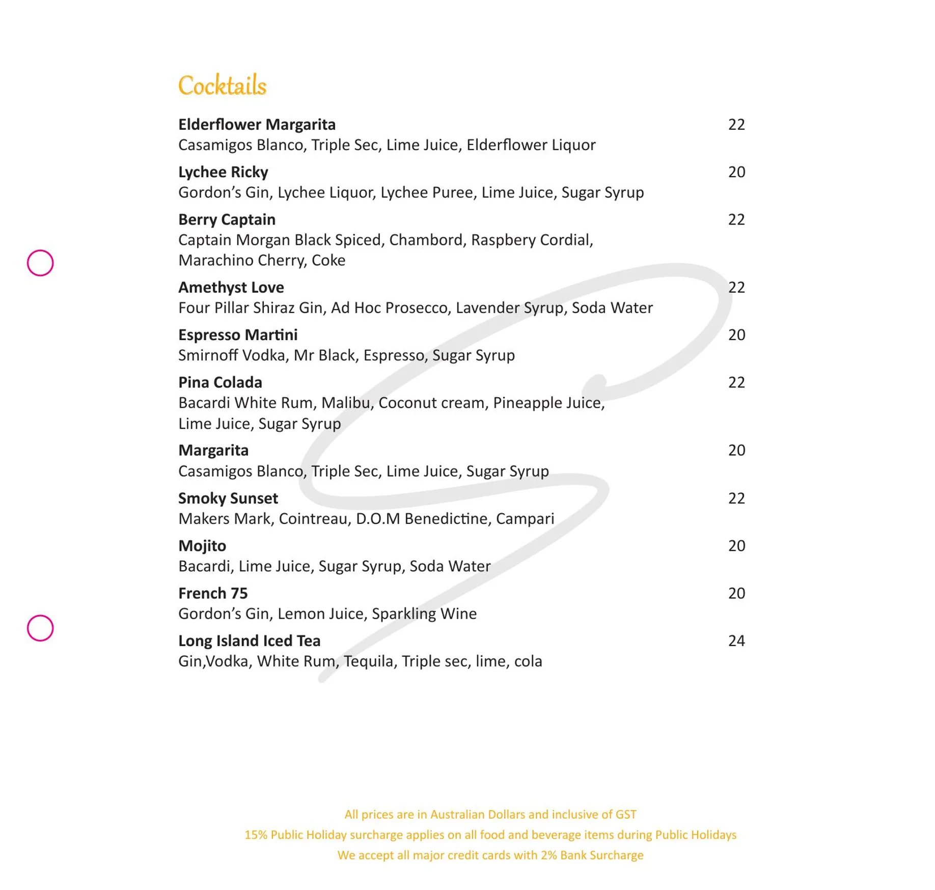 Signature Restaurant menu, page 12