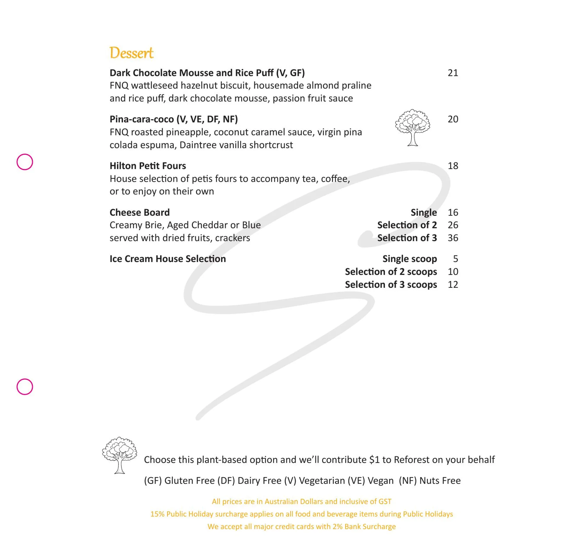 Signature Restaurant menu, page 5