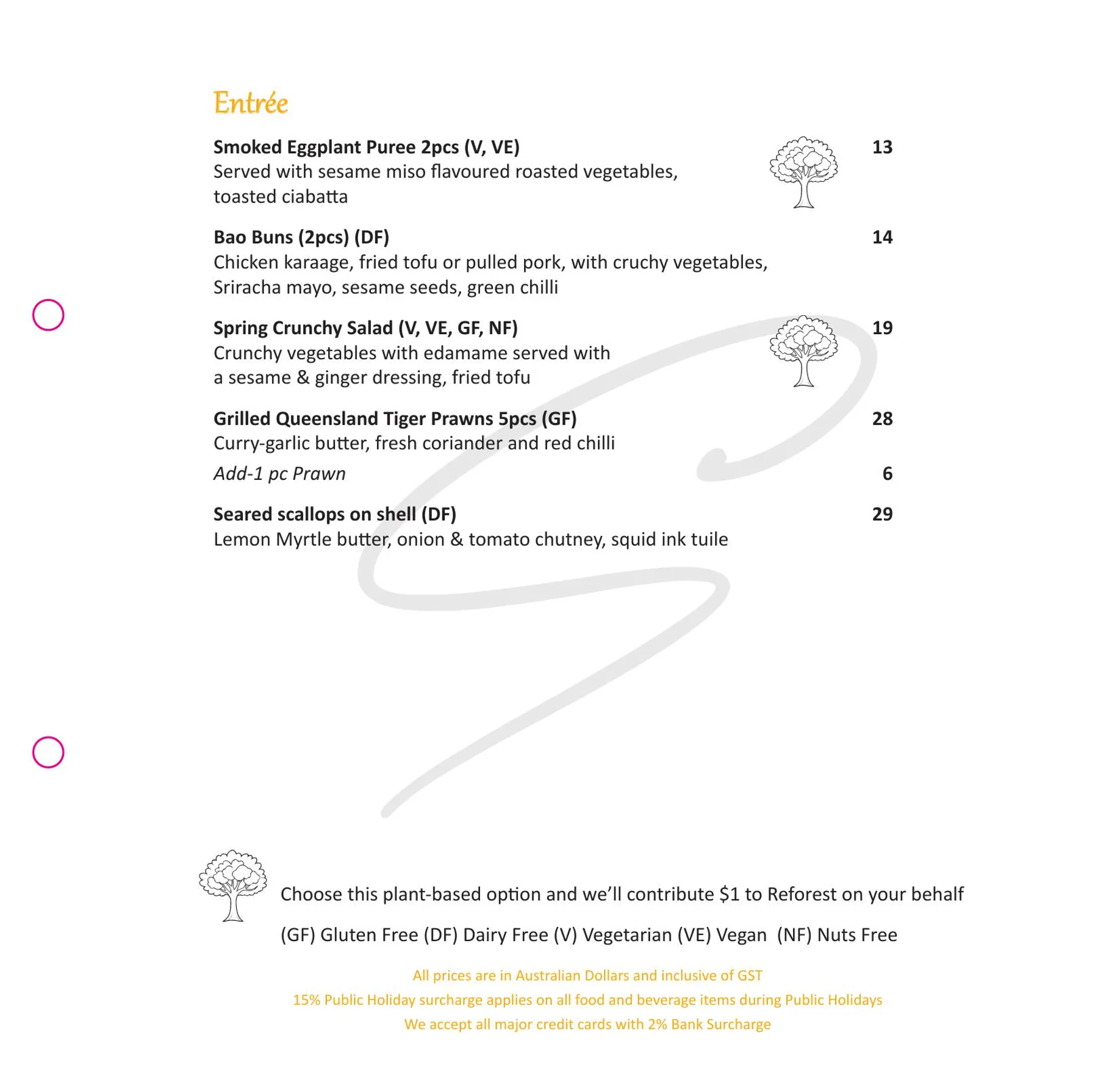Signature Restaurant menu, page 2