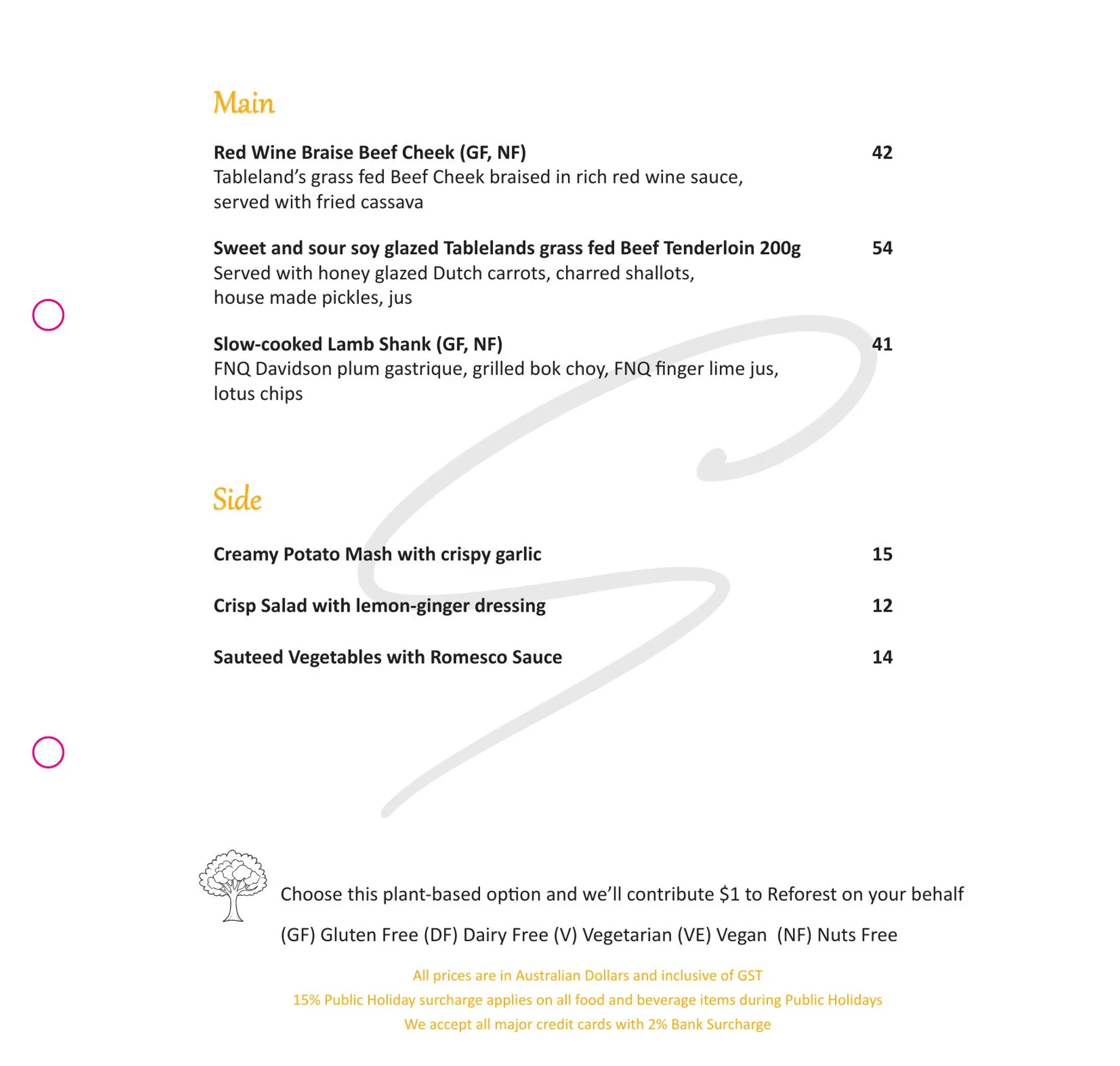Signature Restaurant menu, page 4