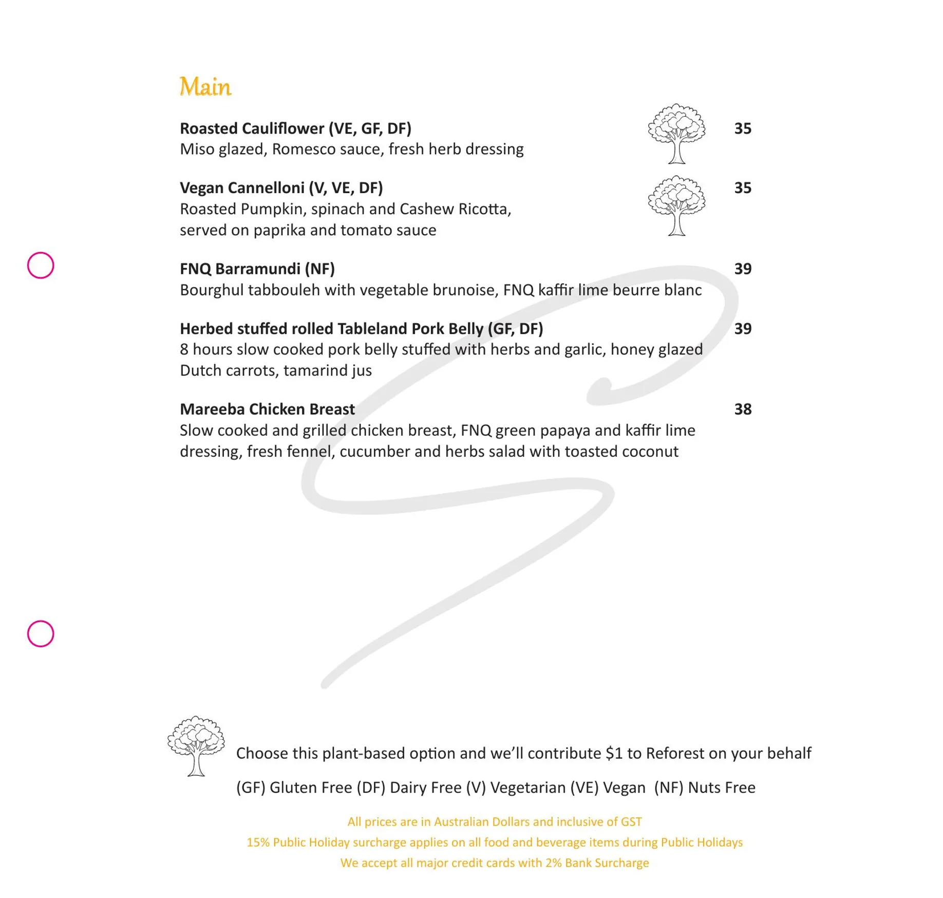 Signature Restaurant menu, page 3
