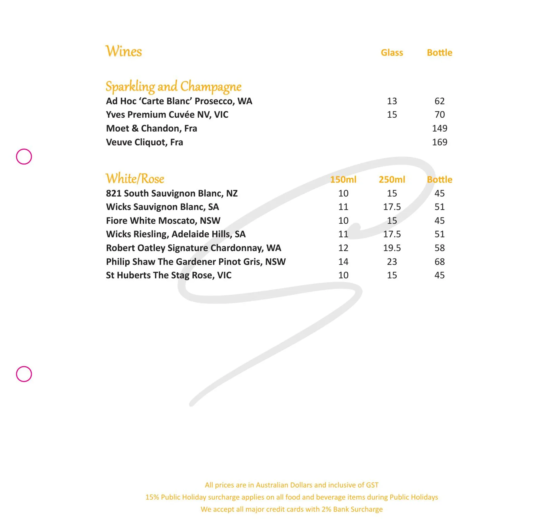 Signature Restaurant menu, page 6