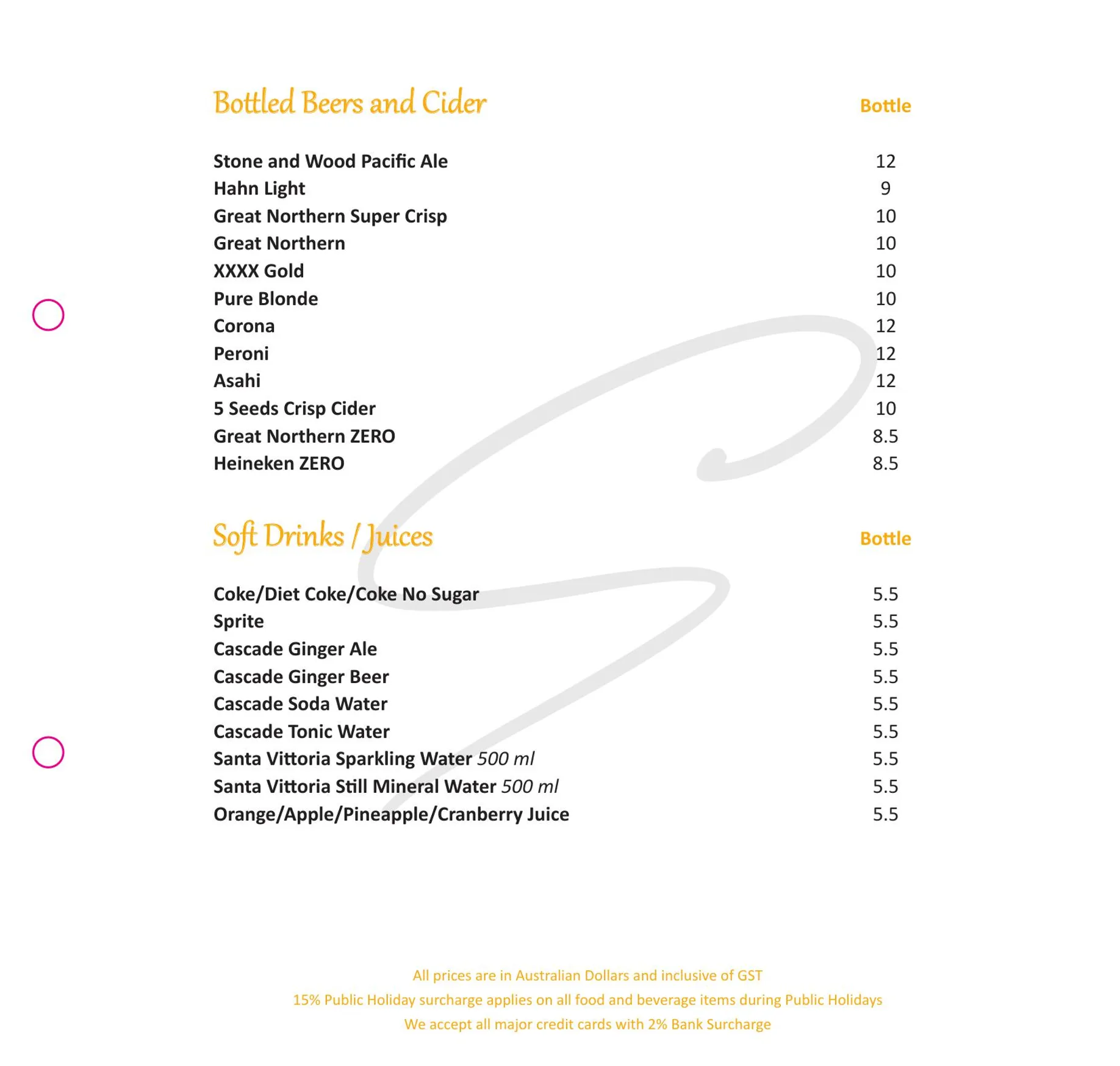 Signature Restaurant menu, page 8