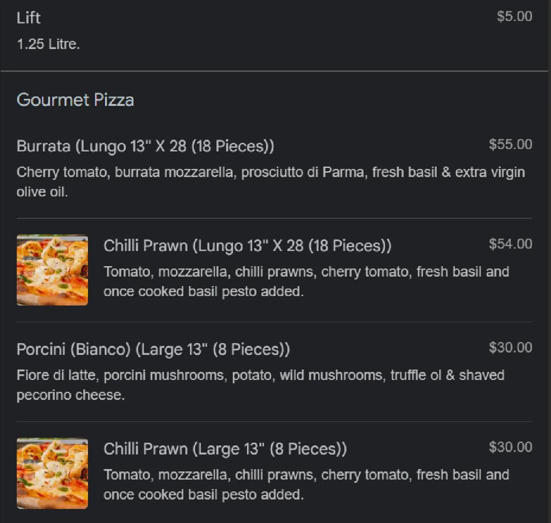 Queen Margherita Pizza menu, page 3