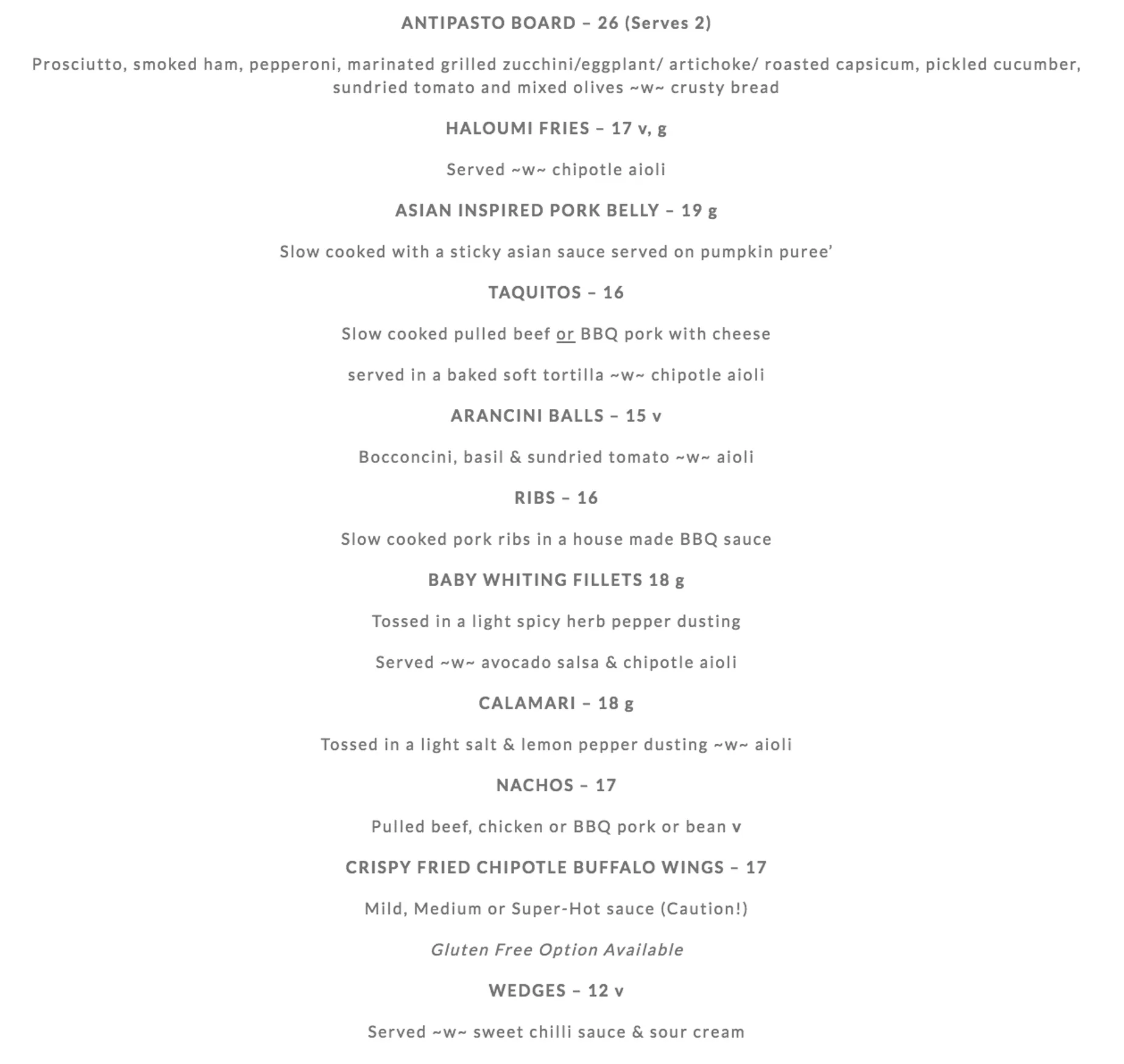 Siren Bar & Restaurant menu, page 1