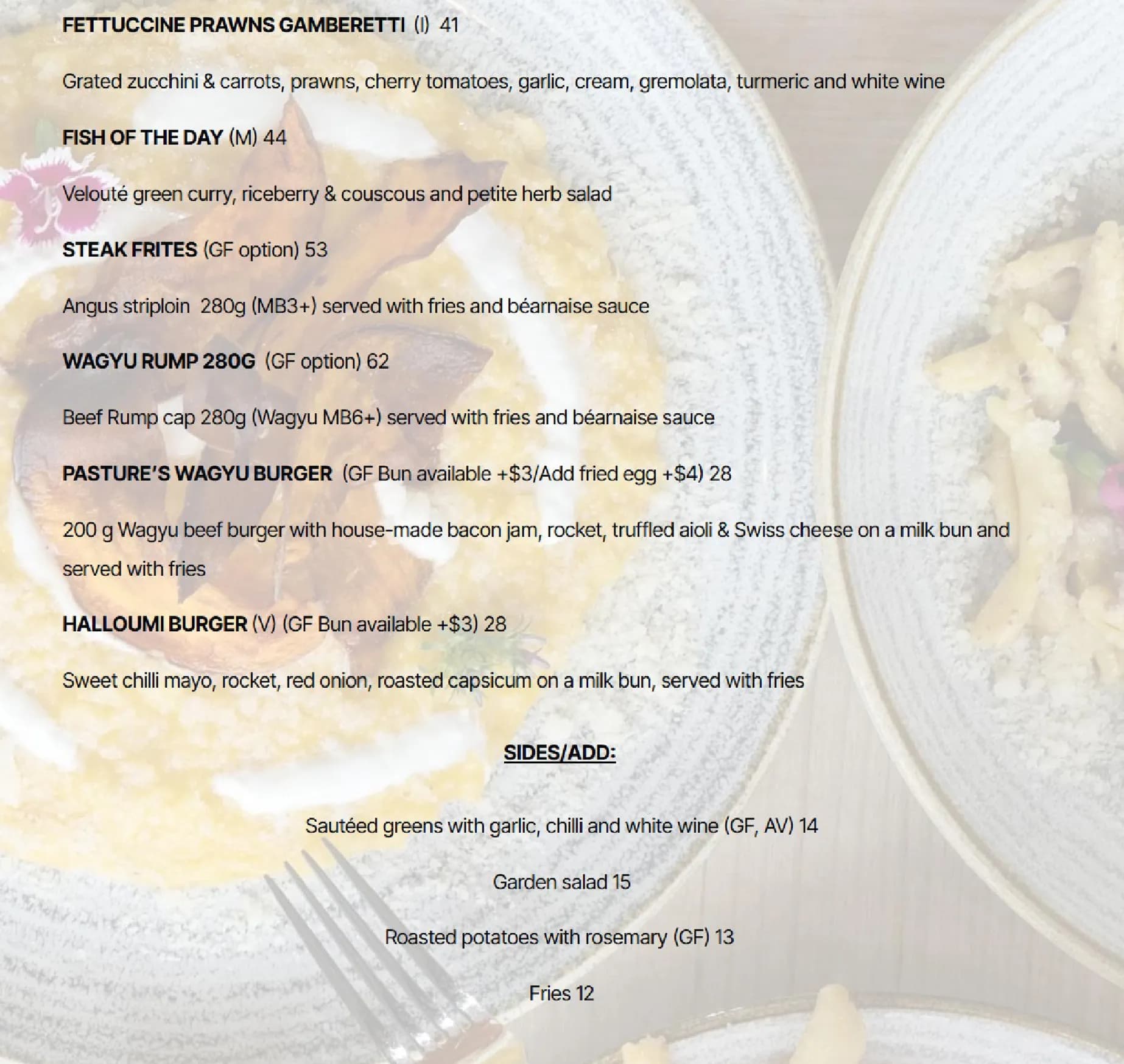 Pasture of Balmoral menu, page 2