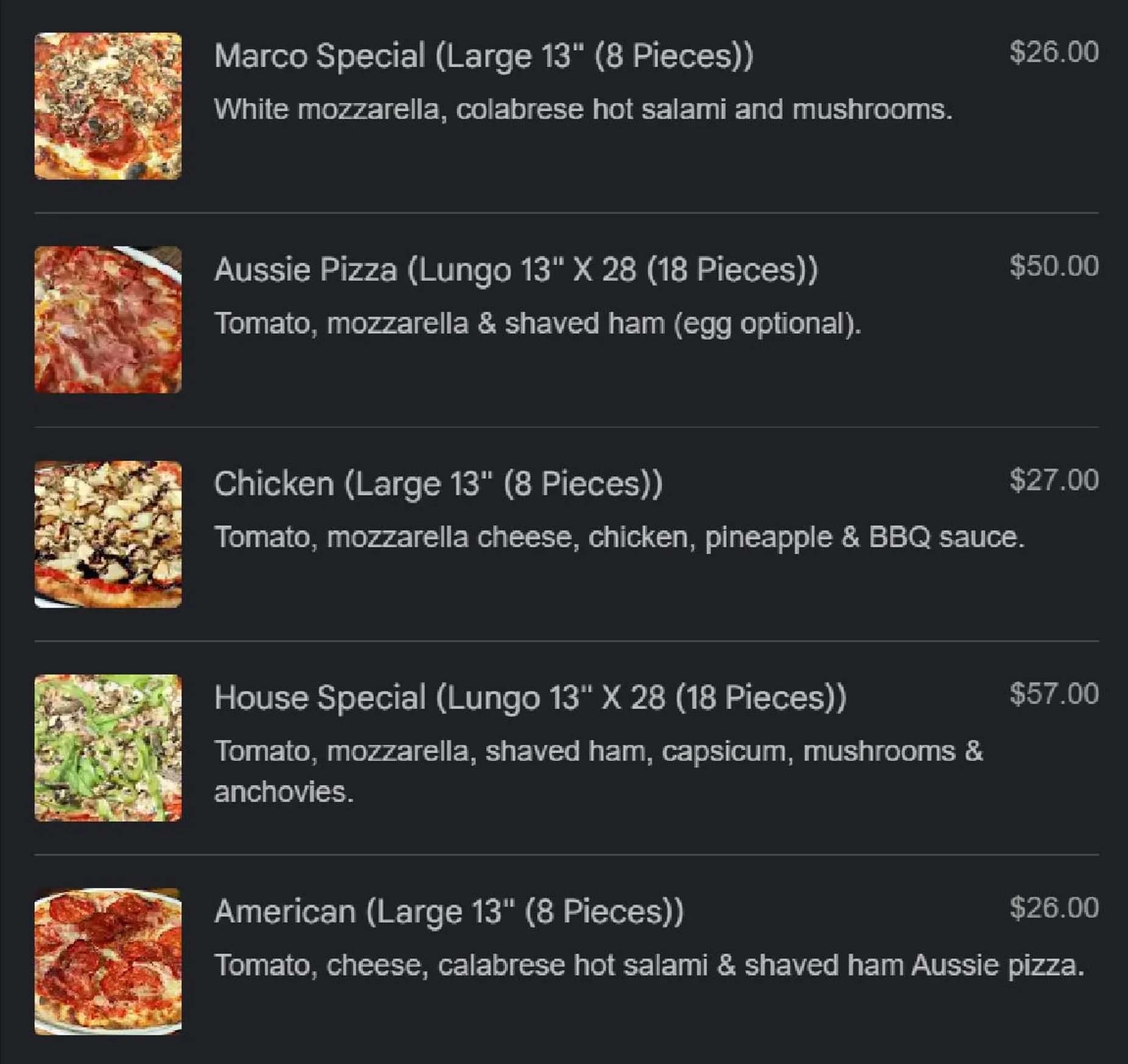 Queen Margherita Pizza menu, page 20