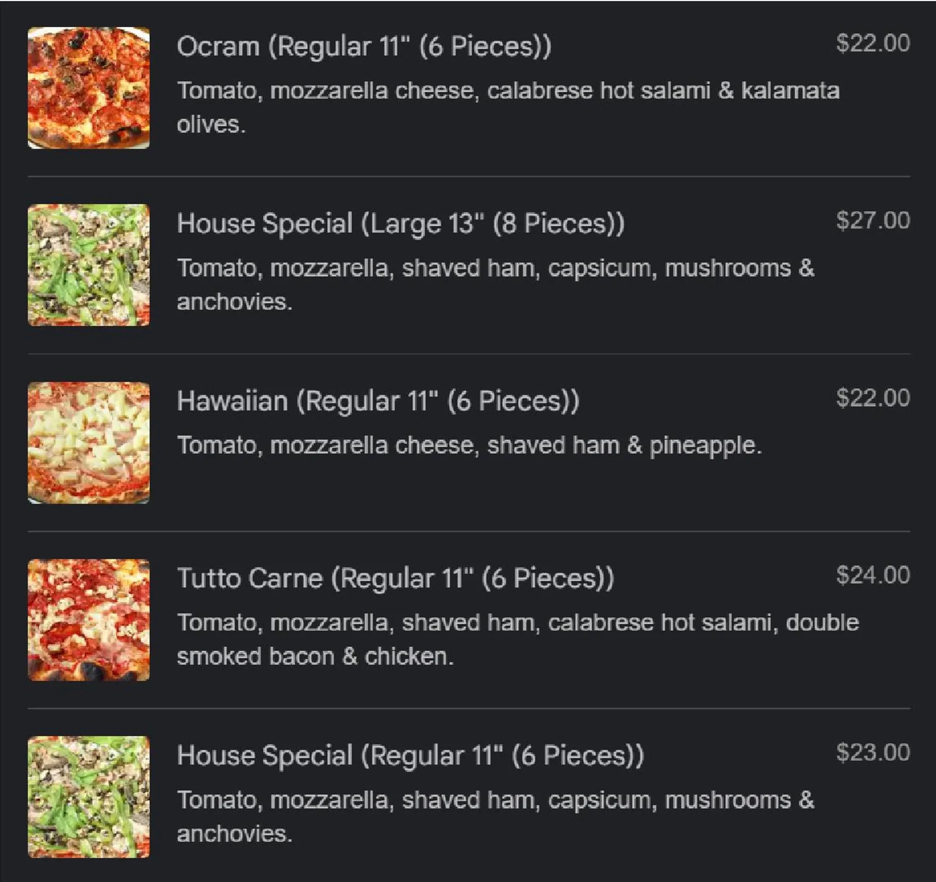 Queen Margherita Pizza menu, page 27