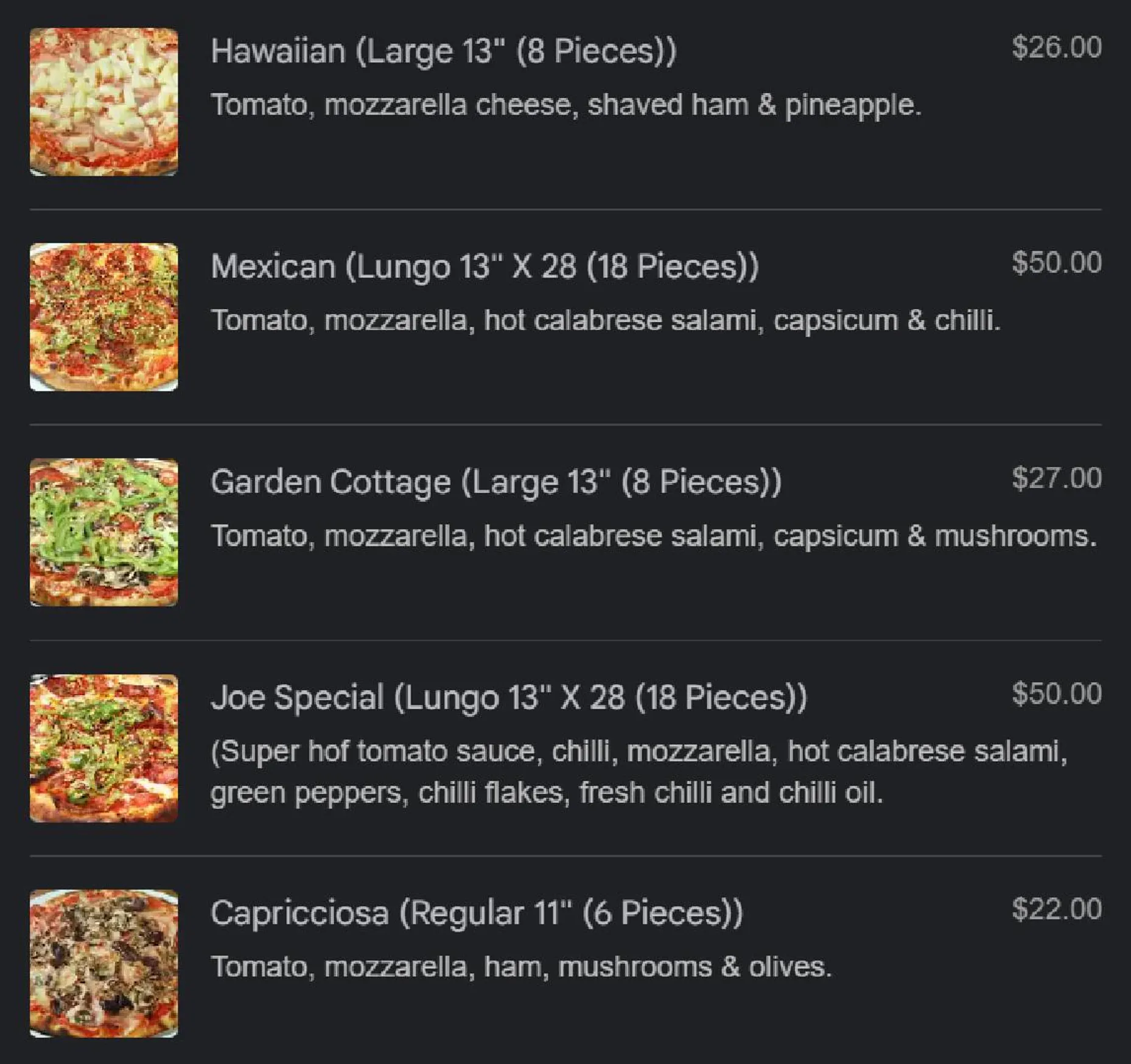 Queen Margherita Pizza menu, page 24