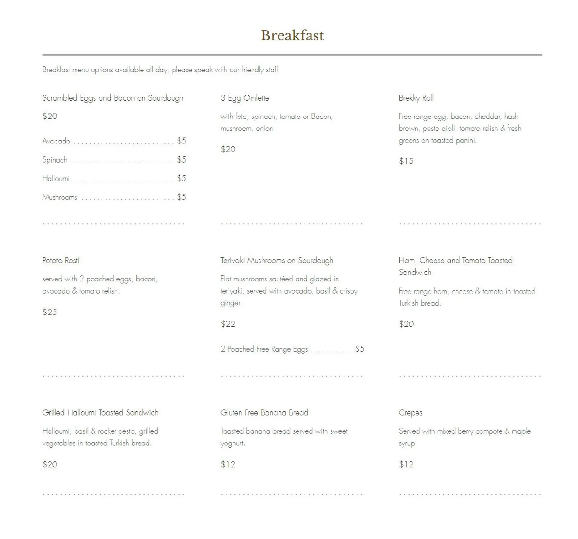 Charbel's menu, page 1