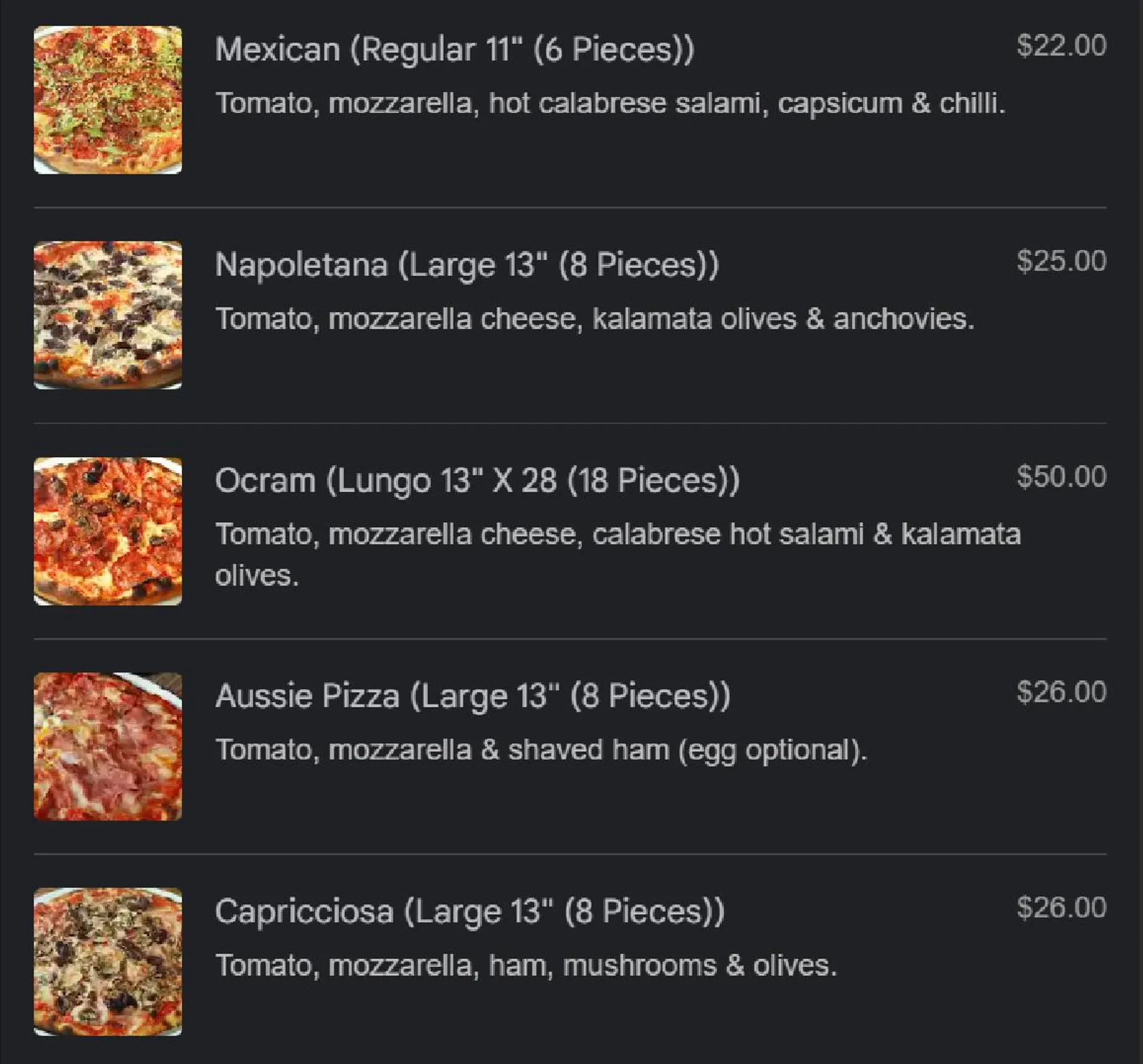 Queen Margherita Pizza menu, page 23