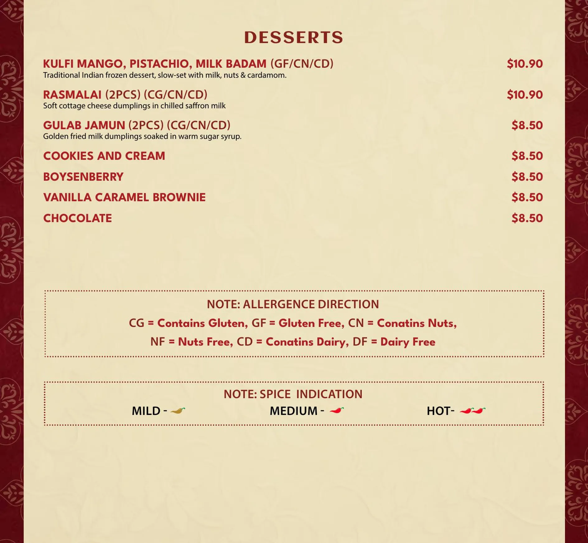 Asees Indian menu, page 11