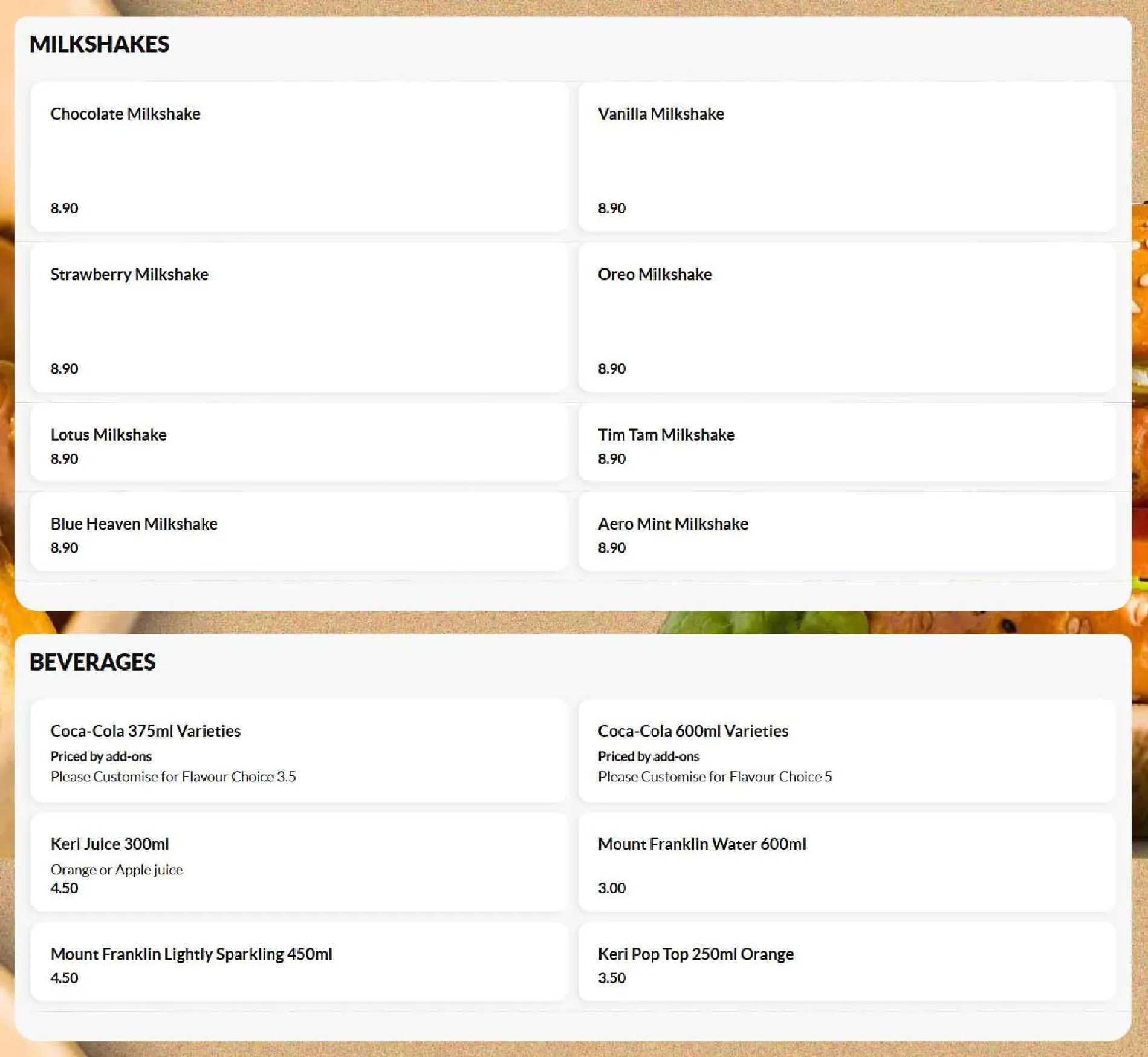 Two Fat Buns menu, page 4