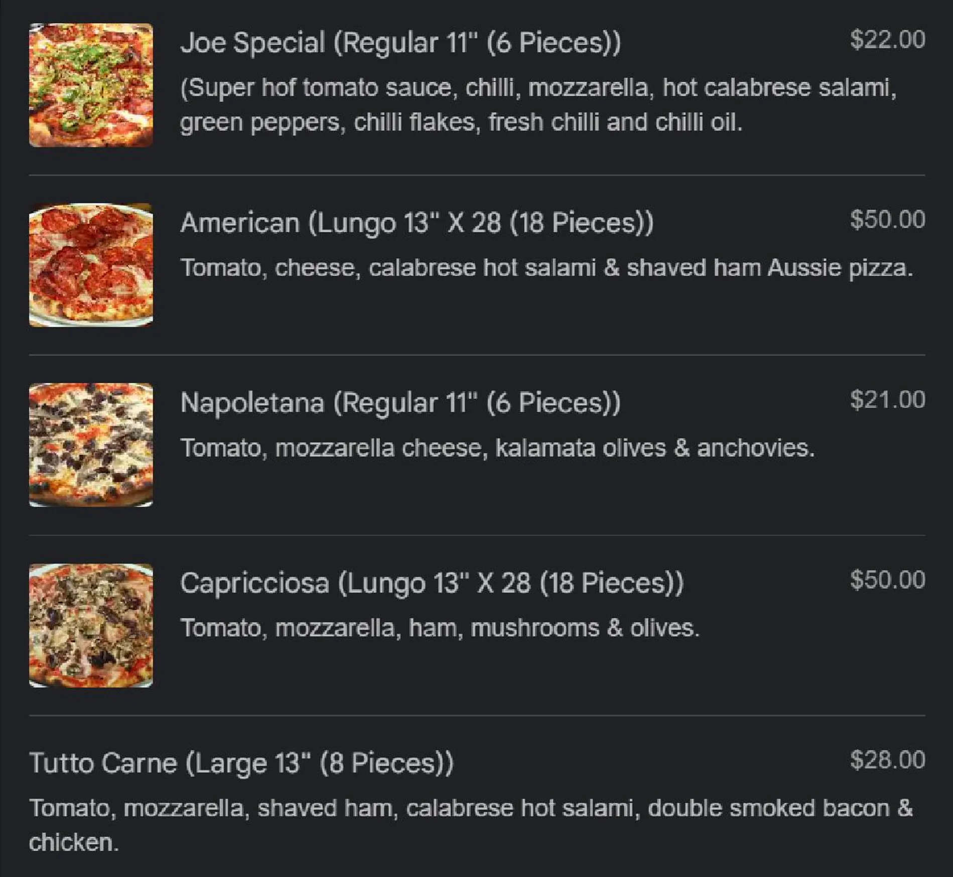 Queen Margherita Pizza menu, page 26