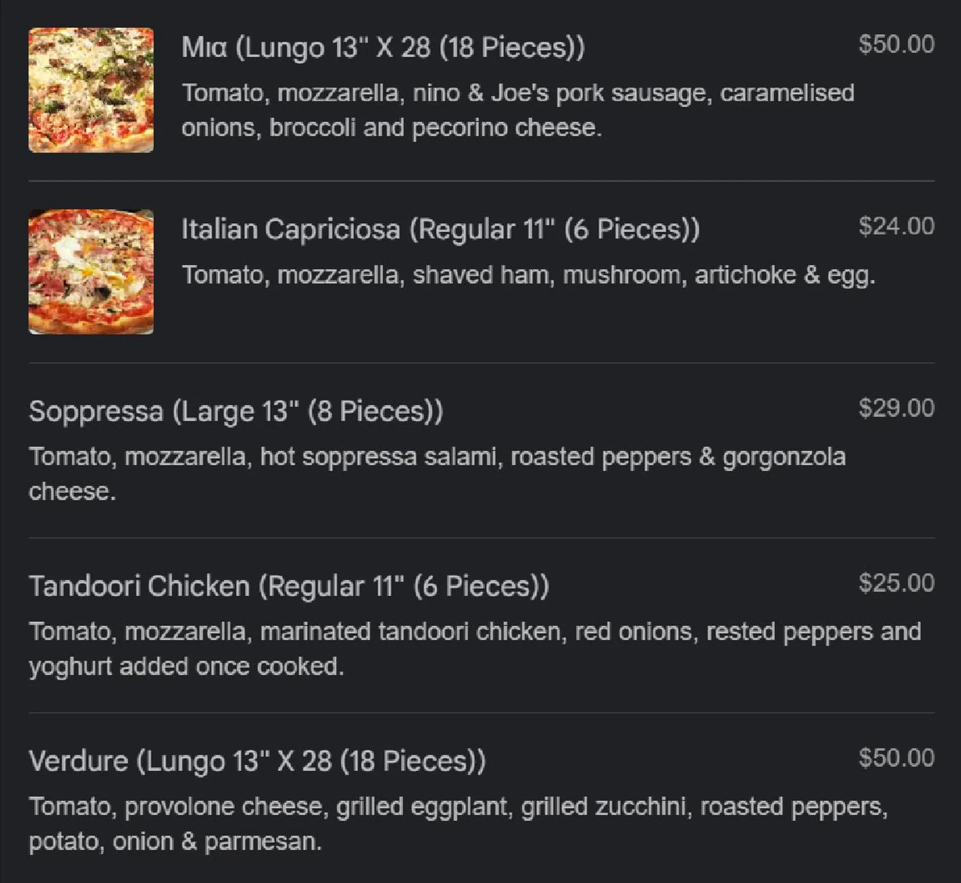 Queen Margherita Pizza menu, page 9