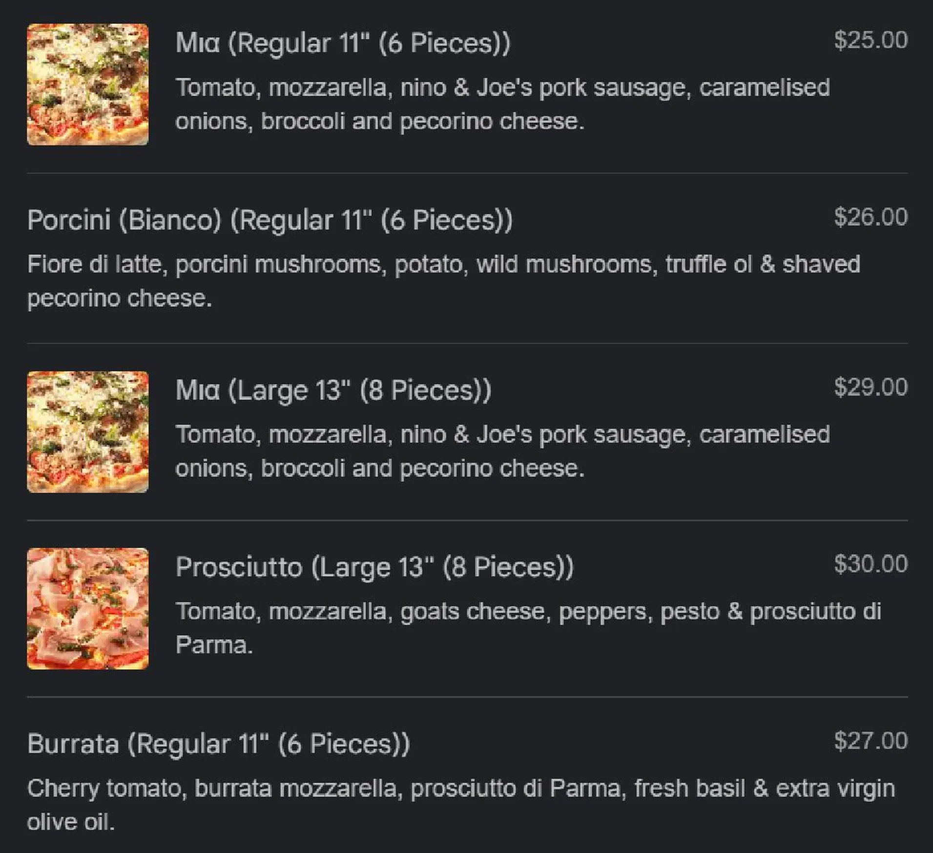 Queen Margherita Pizza menu, page 5