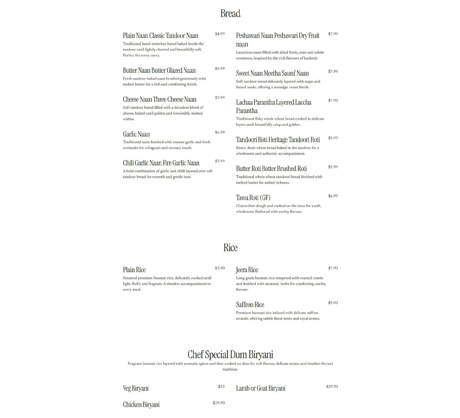 Vakhraa Modern India menu, page 3