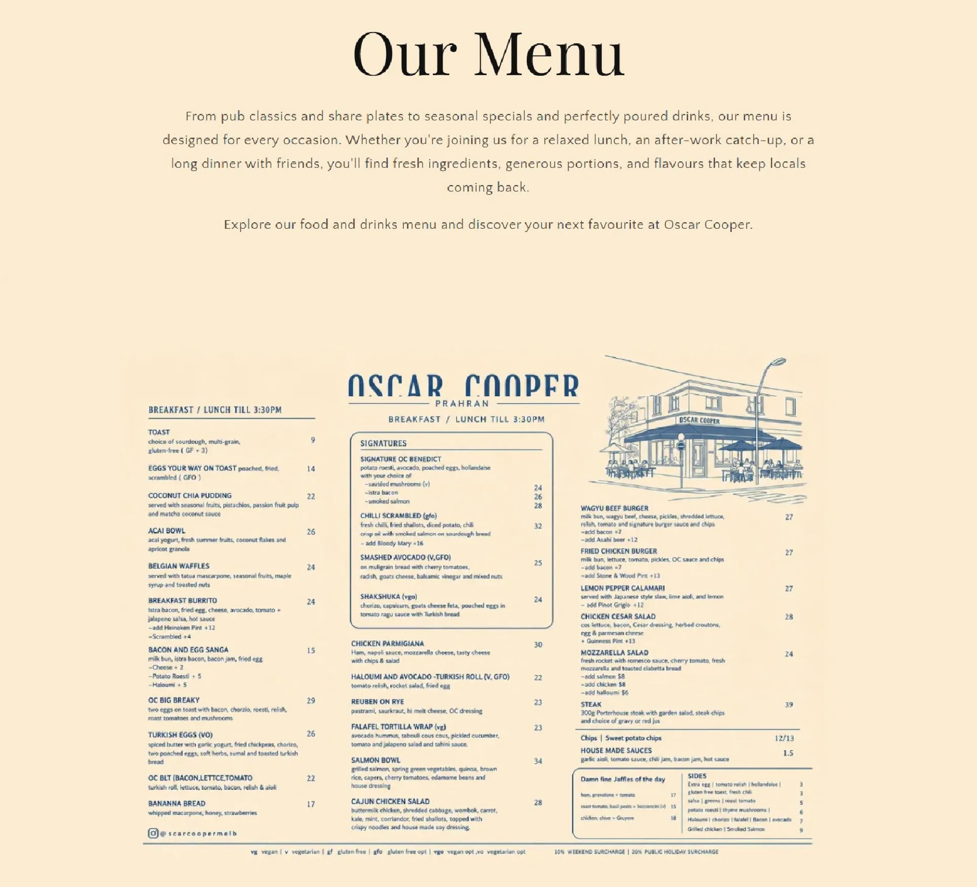 Oscar Cooper menu, page 1