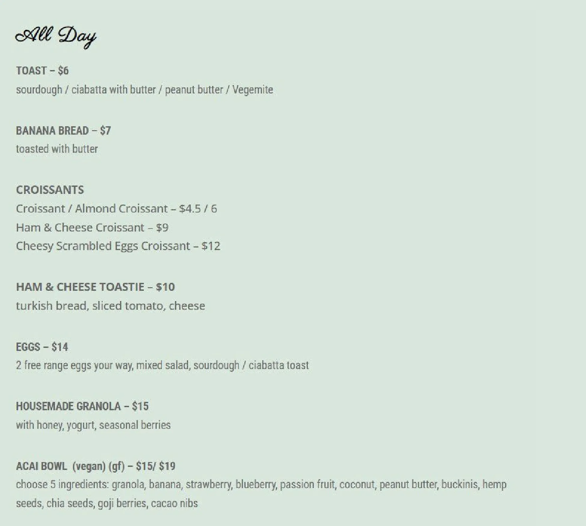 Seven Shores menu, page 2
