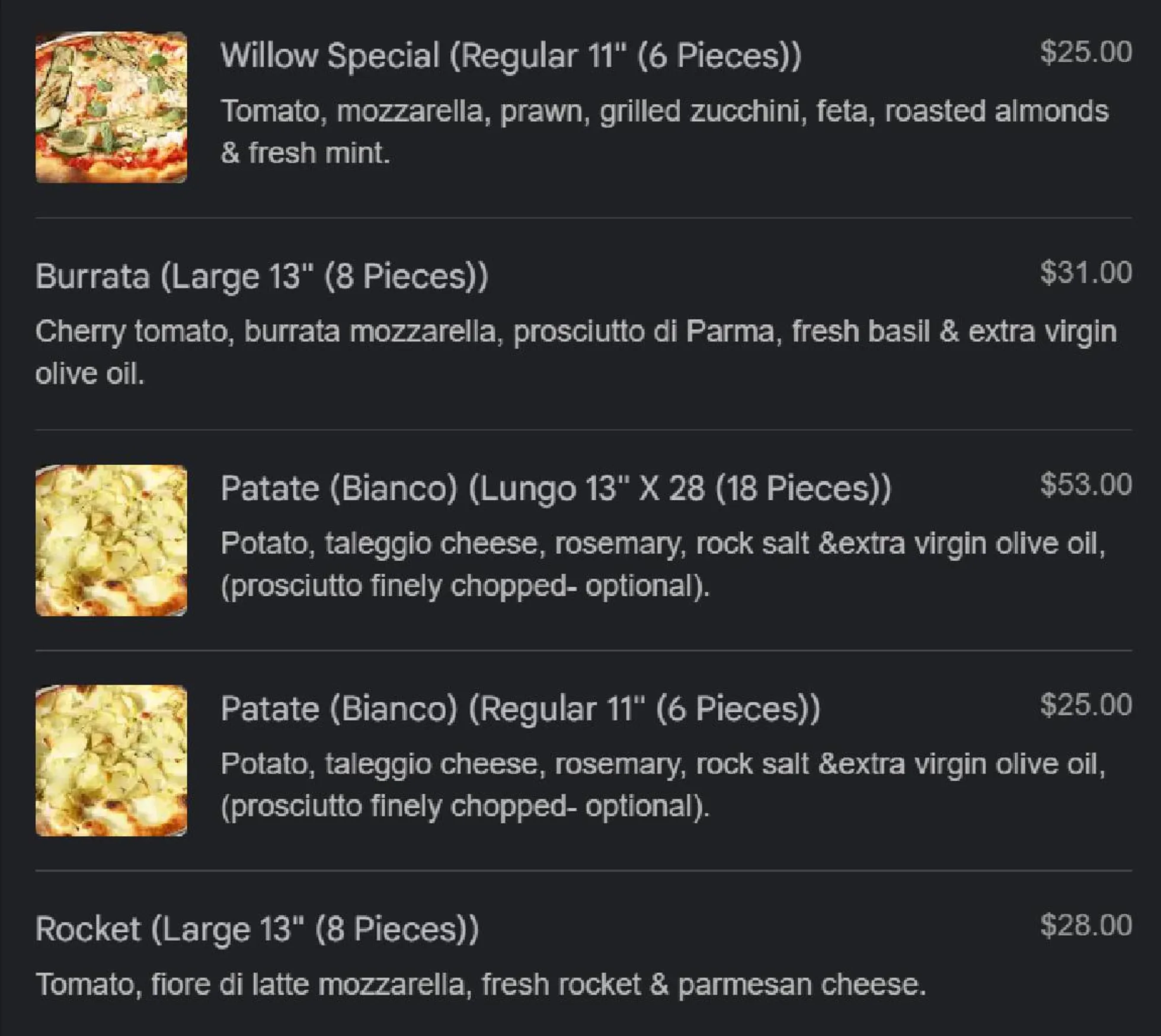Queen Margherita Pizza menu, page 10