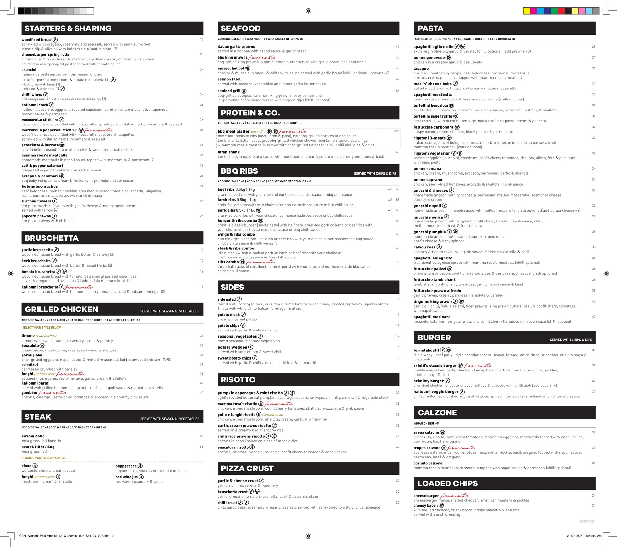 Criniti's menu, page 2