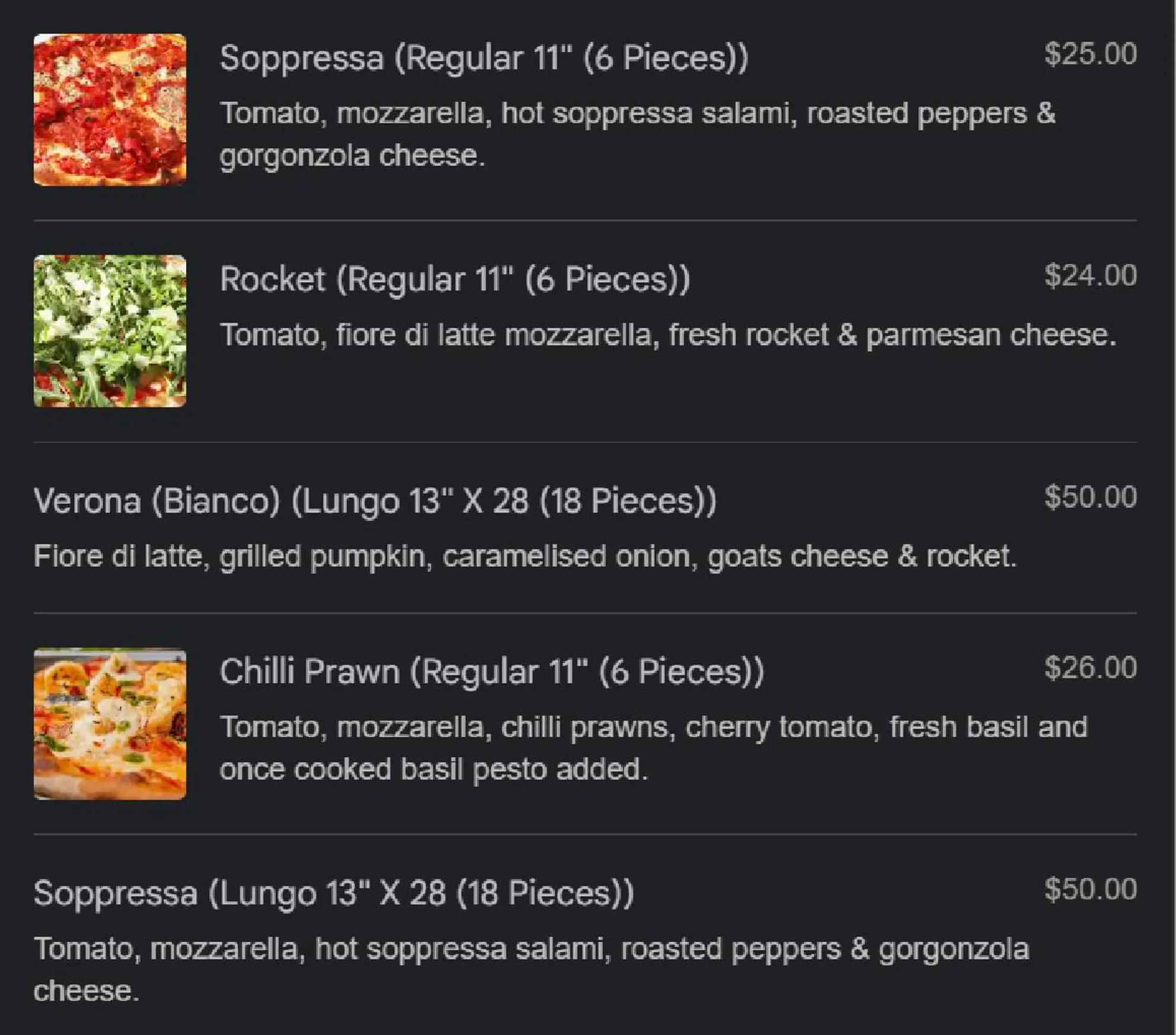 Queen Margherita Pizza menu, page 4