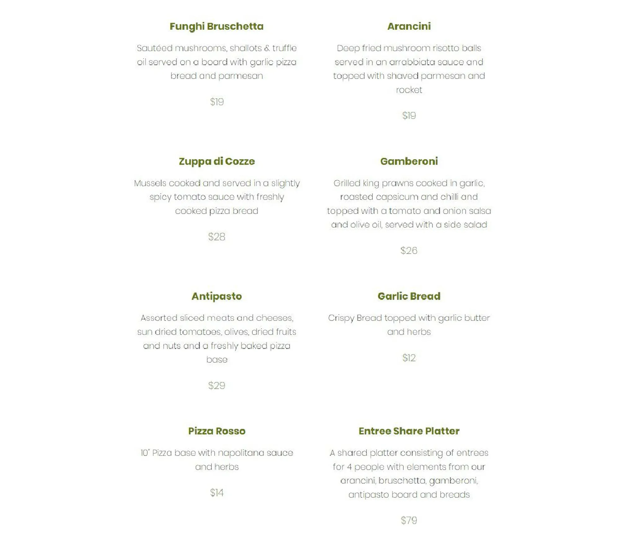 Crento Italian Collaroy menu, page 2