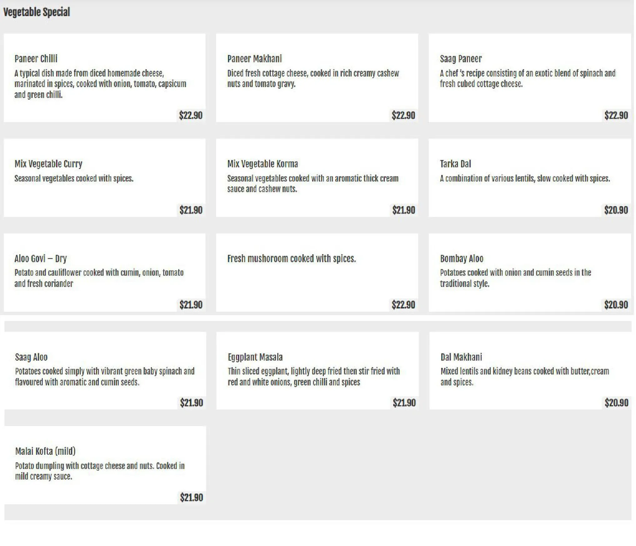 Curry Vault menu, page 3