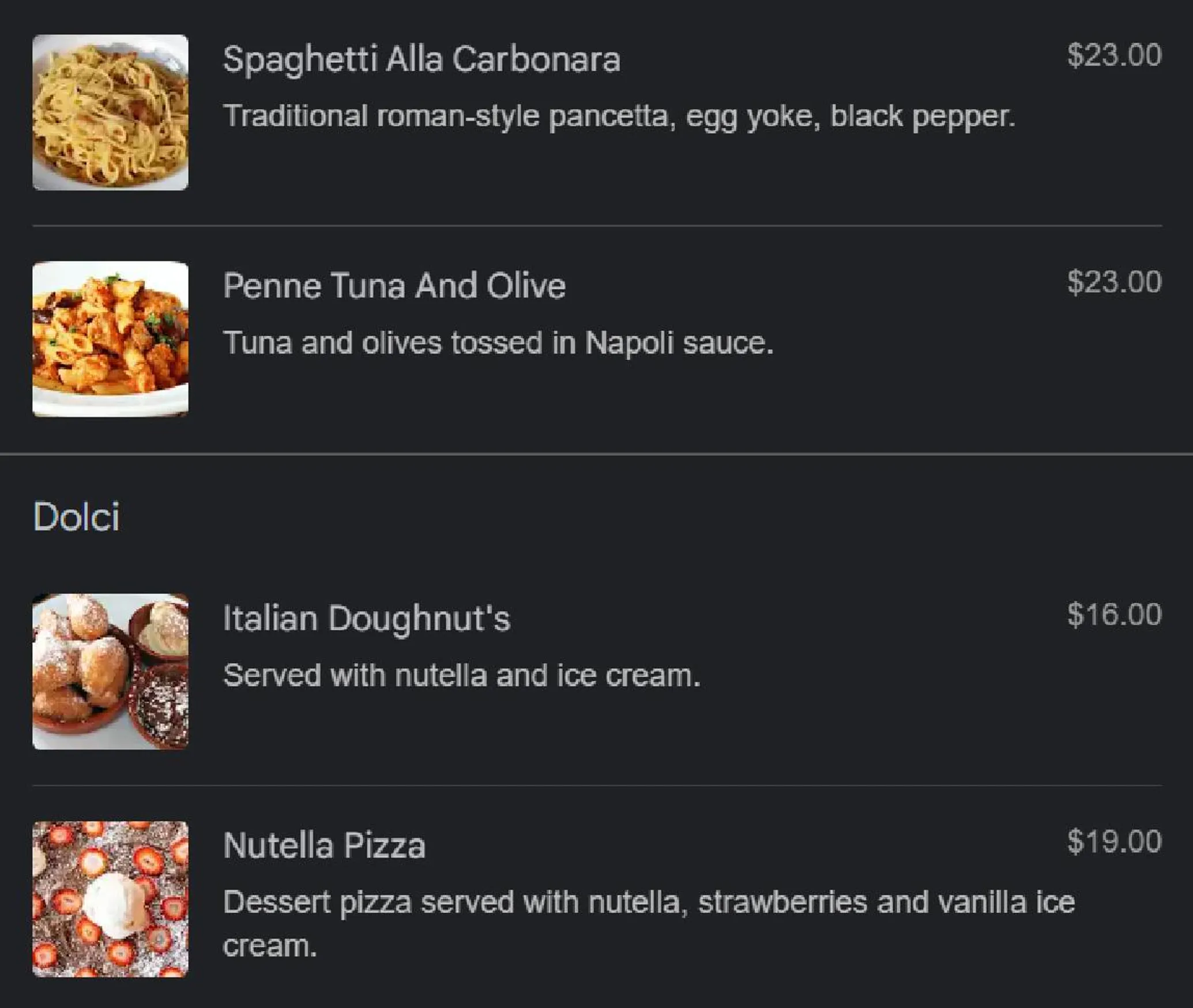 Queen Margherita Pizza menu, page 17