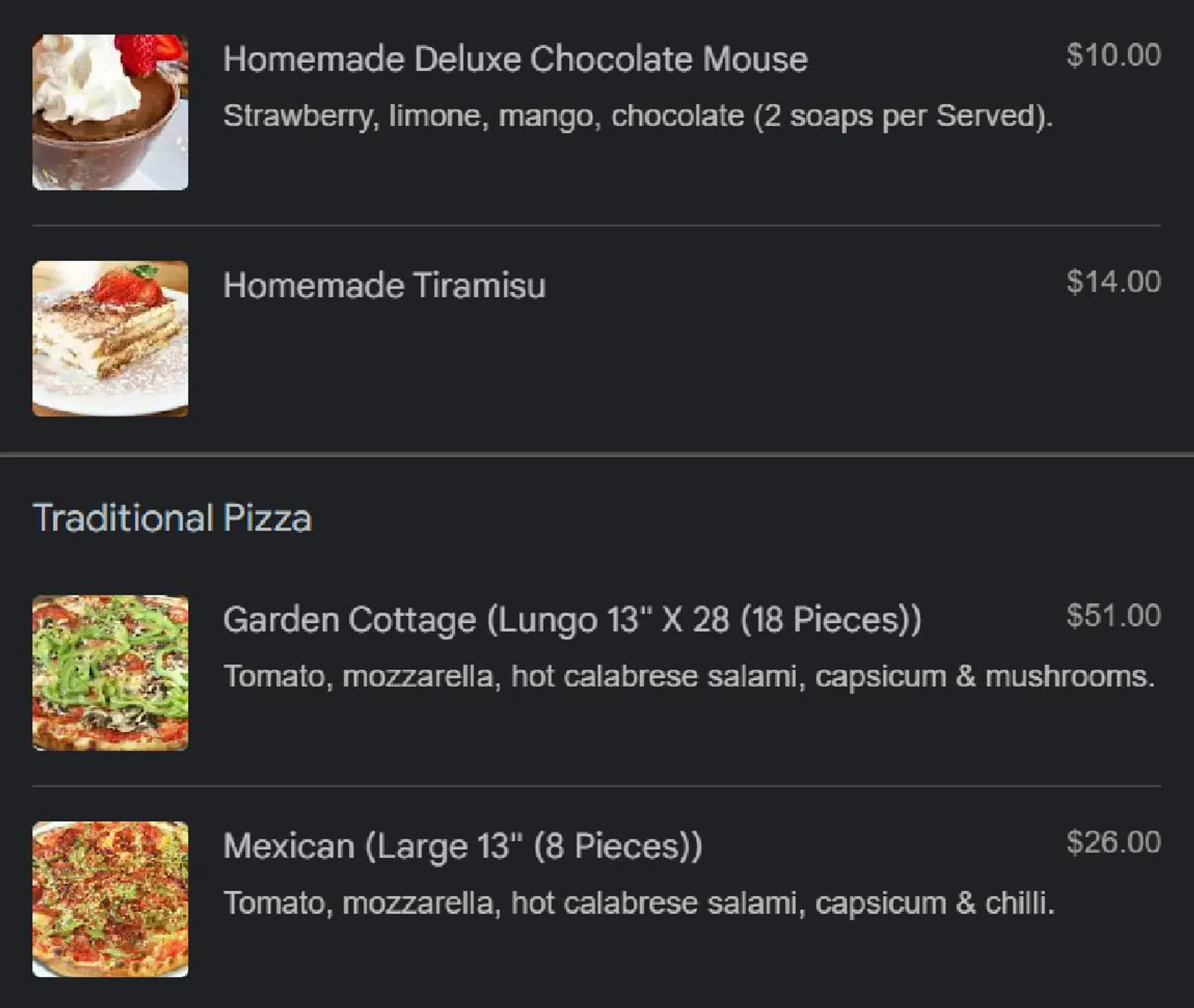 Queen Margherita Pizza menu, page 18