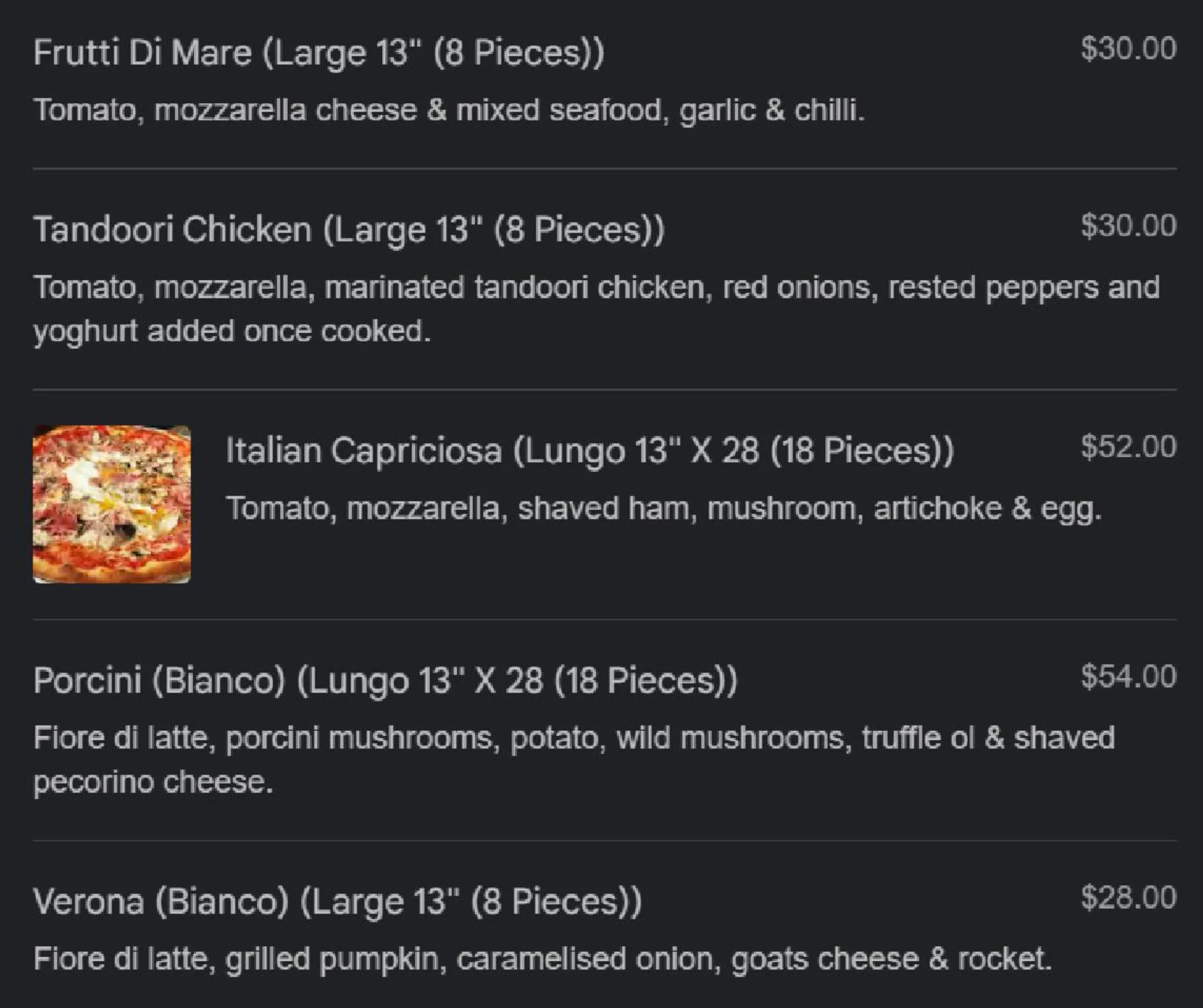 Queen Margherita Pizza menu, page 12