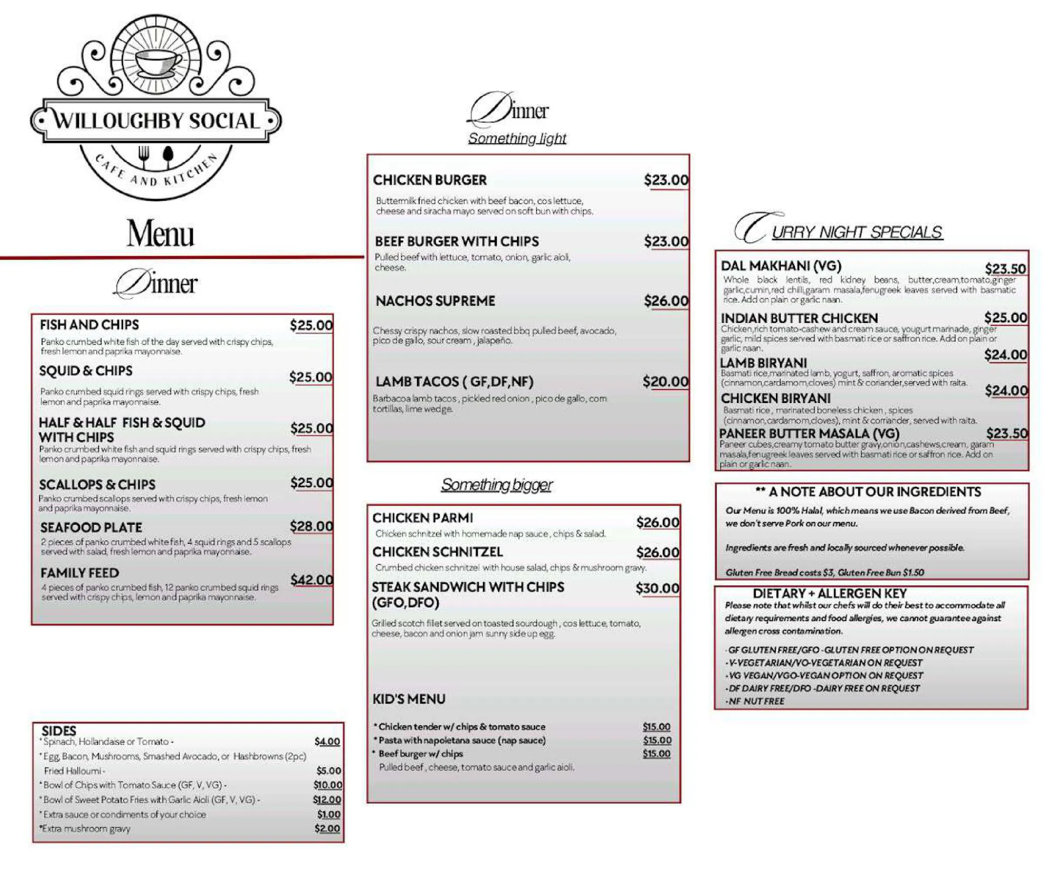 Willoughby Social Cafe and Kitchen menu, page 2