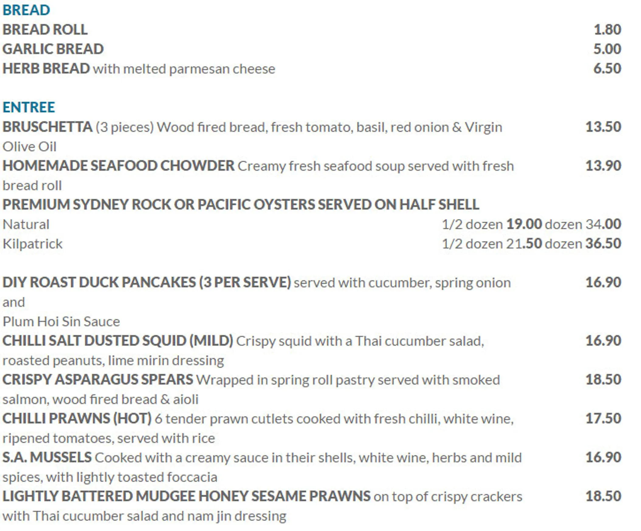 On Shore menu, page 1