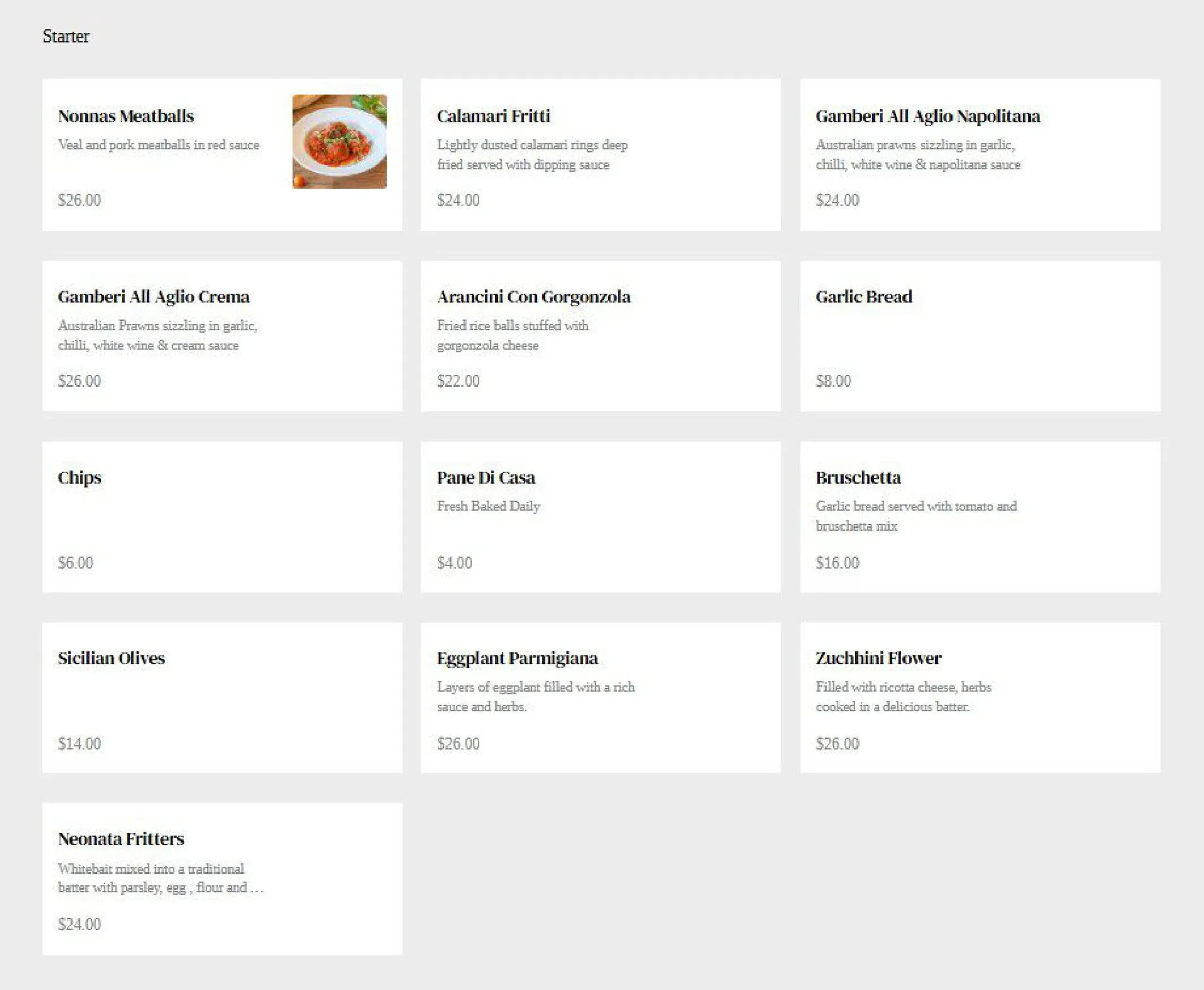 The Grumpy Italian menu, page 1