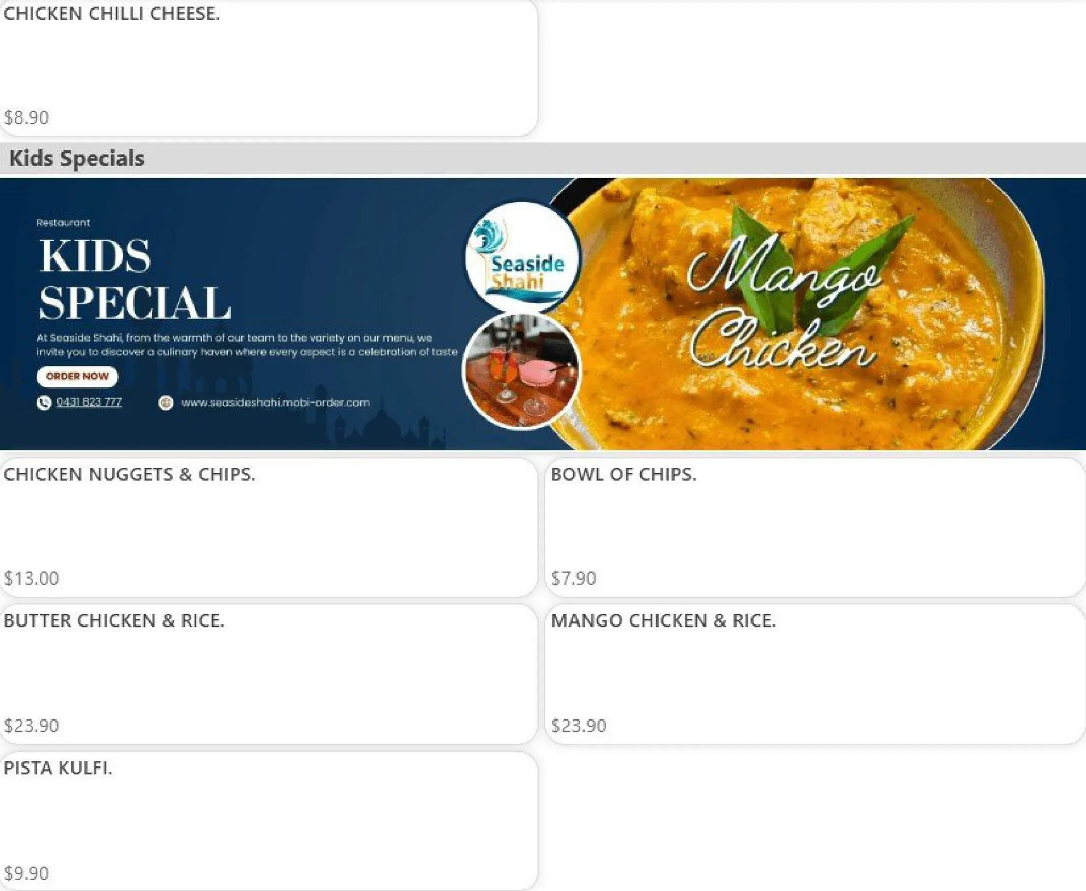 Seaside Shahi Indian Restaurant menu, page 12