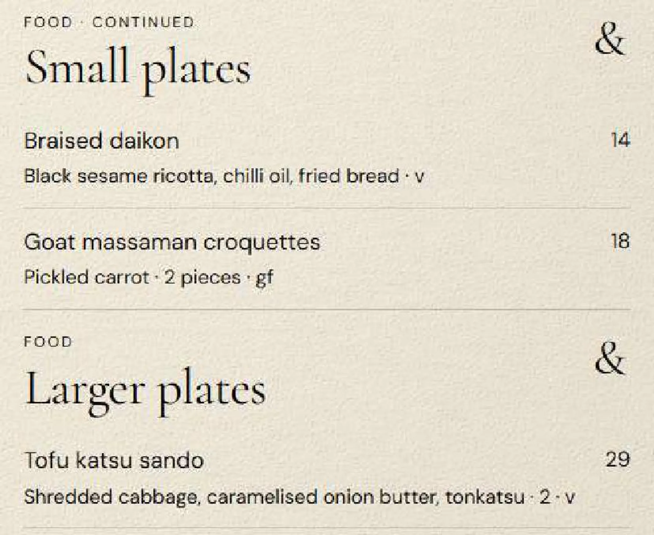Wine & Larder menu, page 2