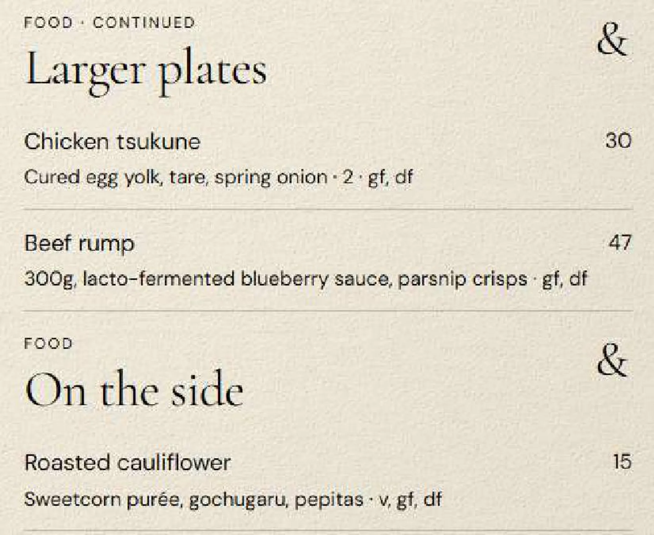 Wine & Larder menu, page 3