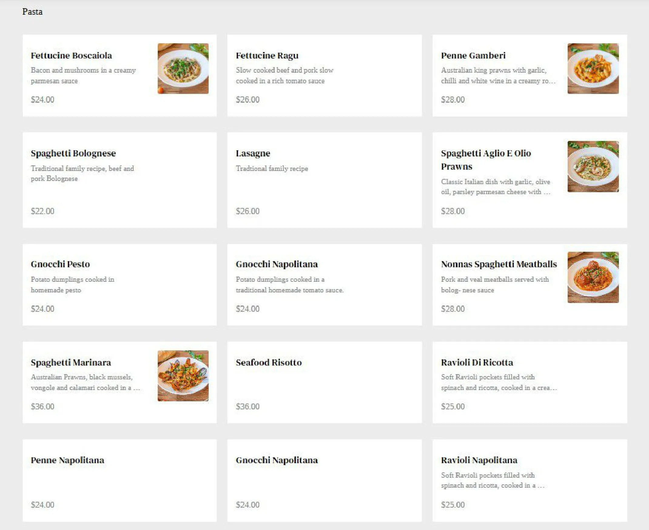 The Grumpy Italian menu, page 2