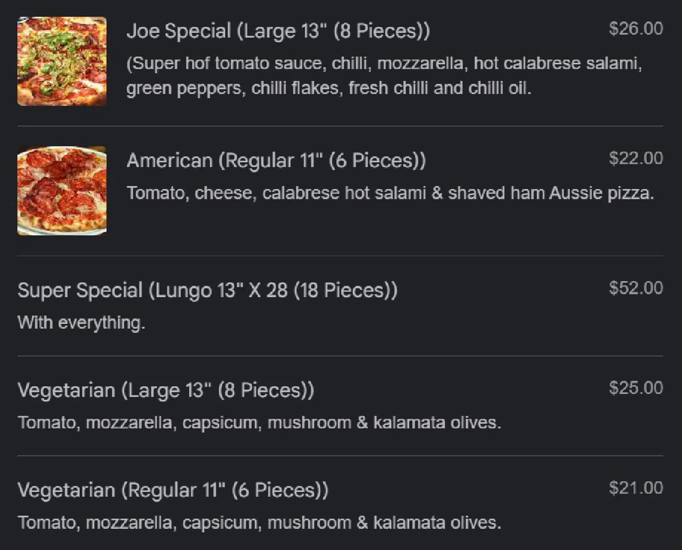 Queen Margherita Pizza menu, page 21
