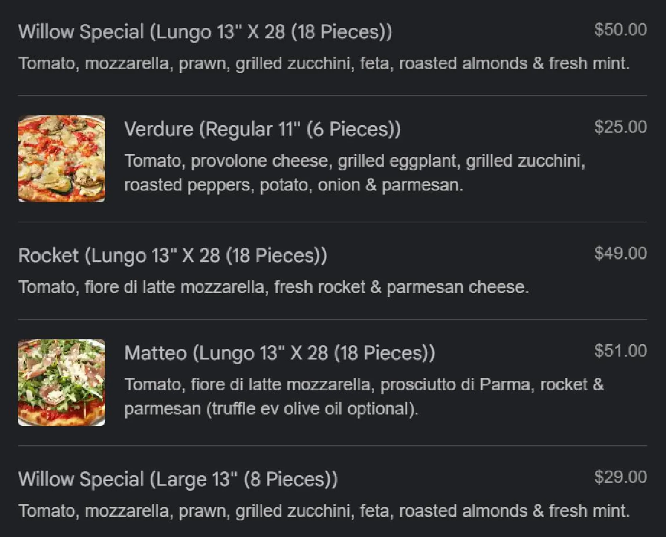 Queen Margherita Pizza menu, page 7