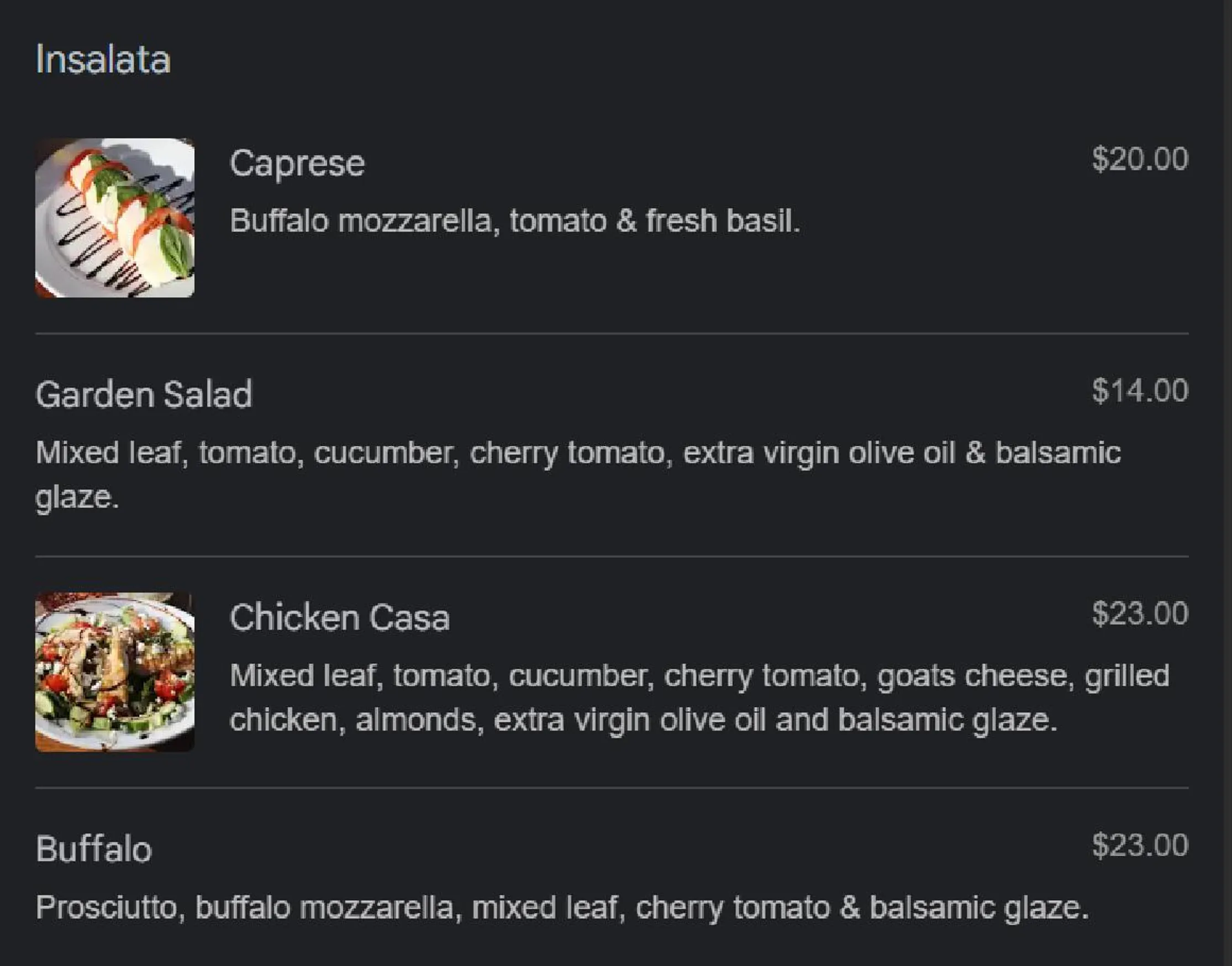 Queen Margherita Pizza menu, page 1