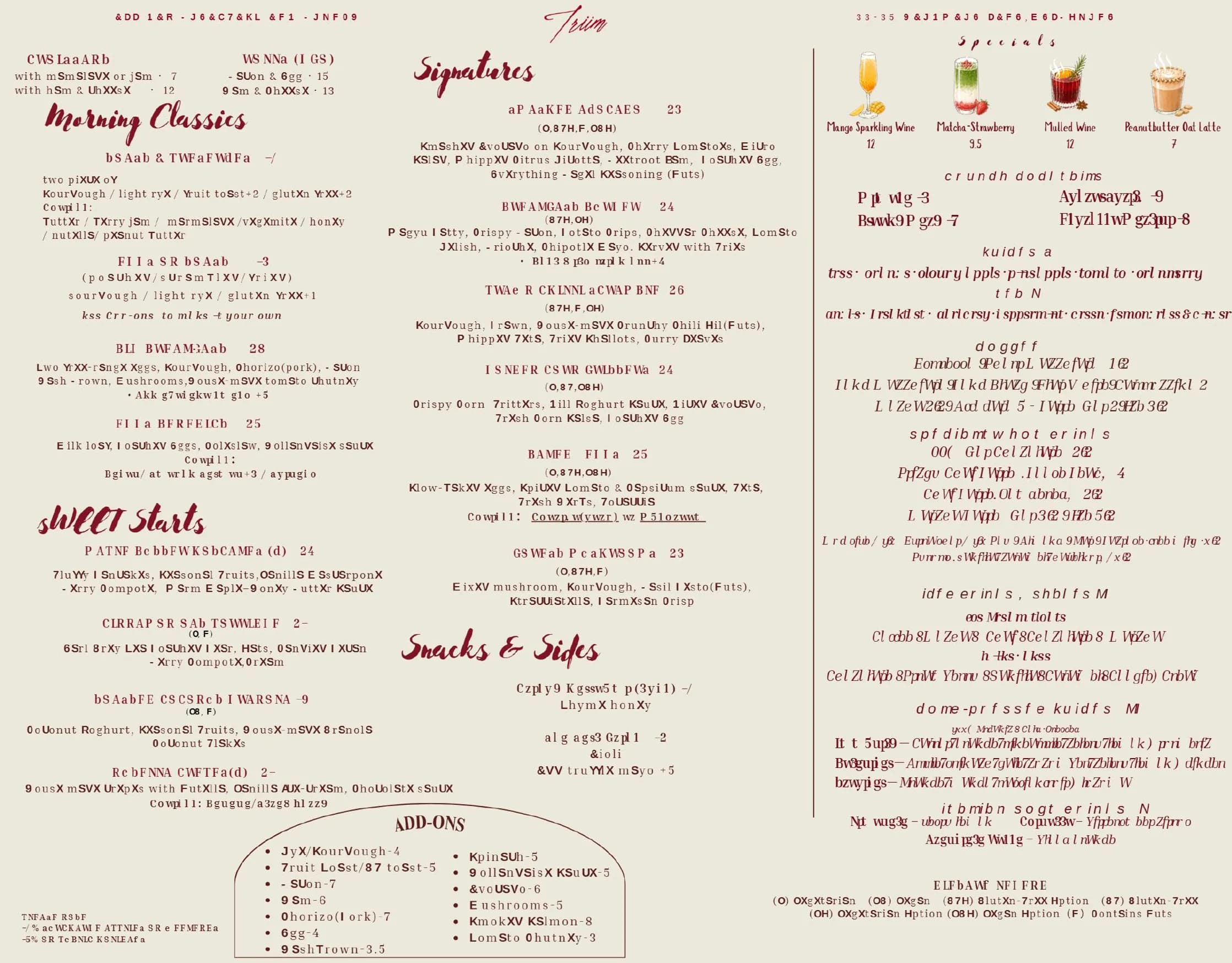 Triim menu, page 1